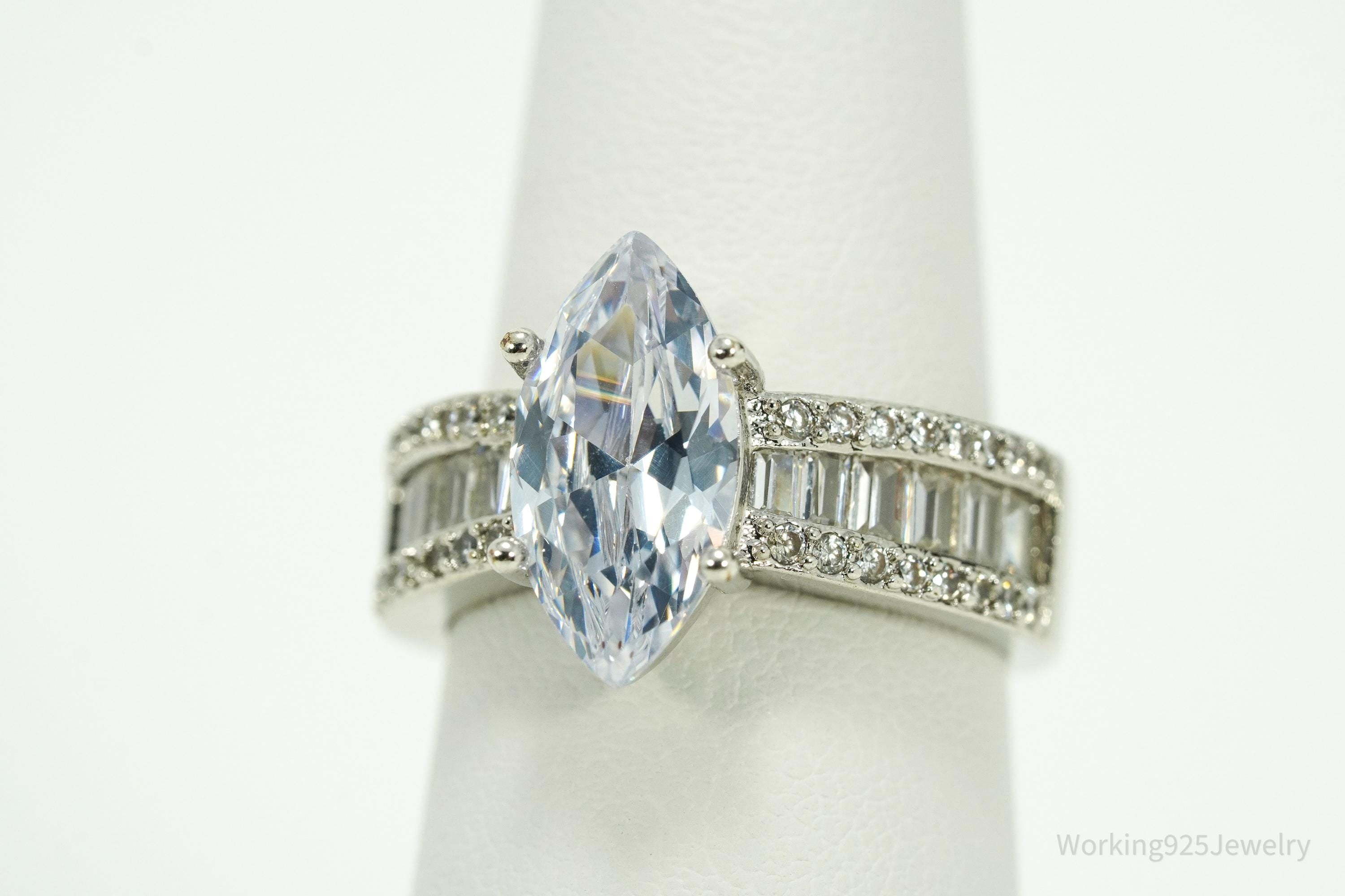 Vintage Faux Diamond Sterling Silver Plated Ring - Size 6.75