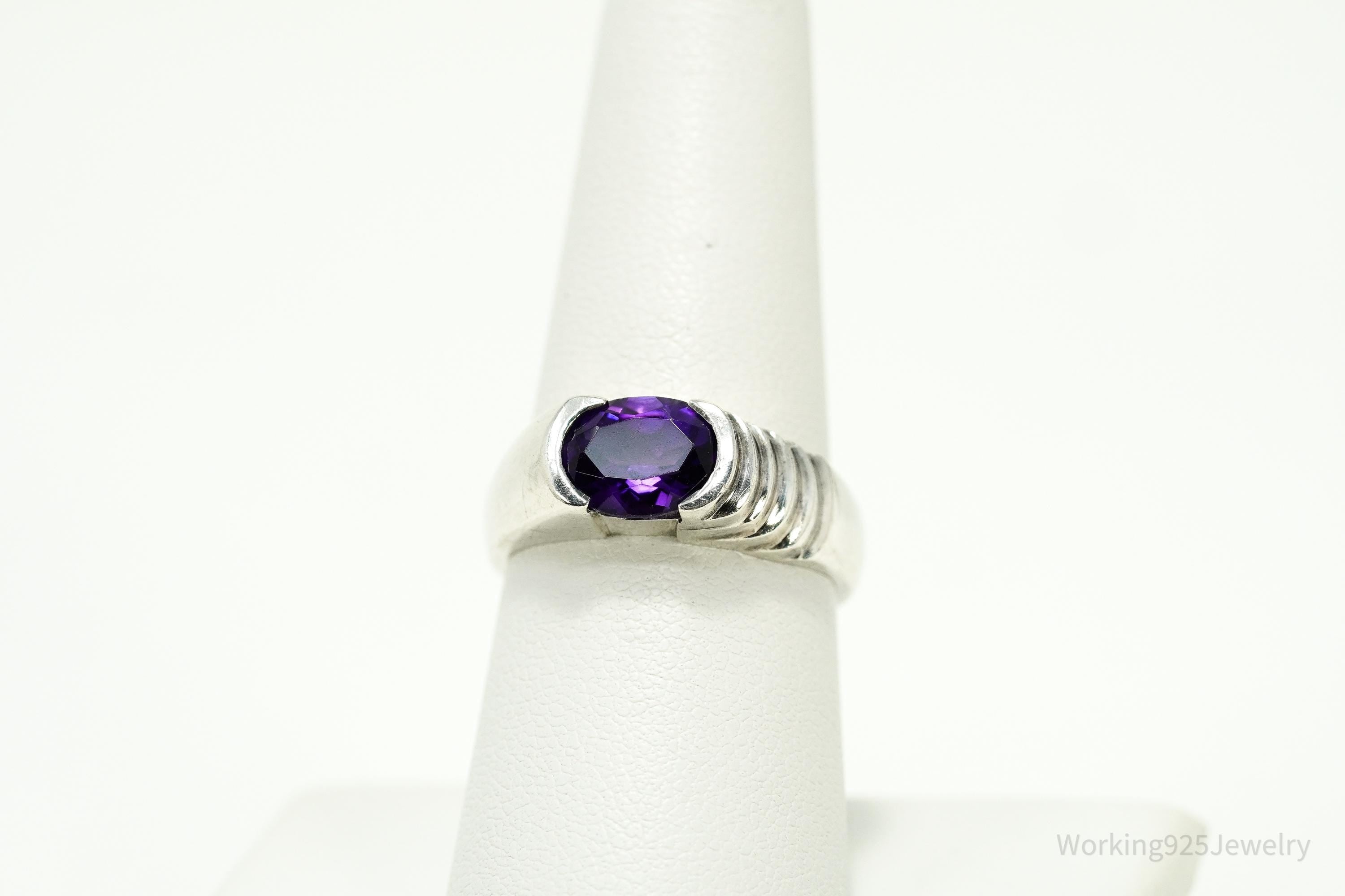 Vintage Purple Amethyst Sterling Silver Ring - Size 7.75