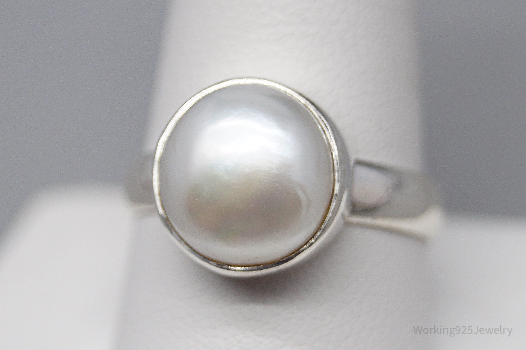 Vintage White Pearl Sterling Silver Ring - Size 10