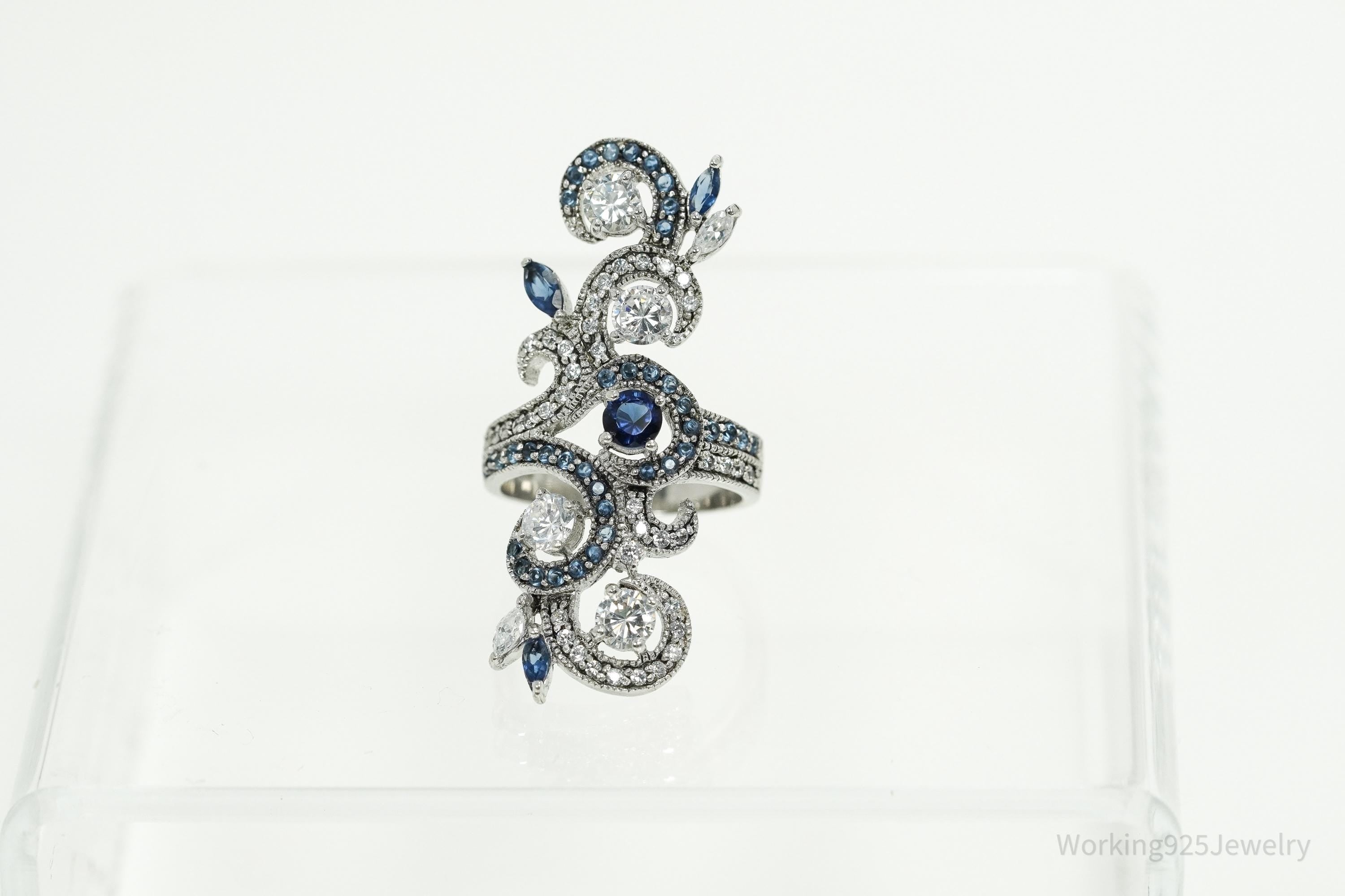 Vintage SETA Faux Blue Sapphire & Cubic Zirconia Sterling Silver Ring - Size 7
