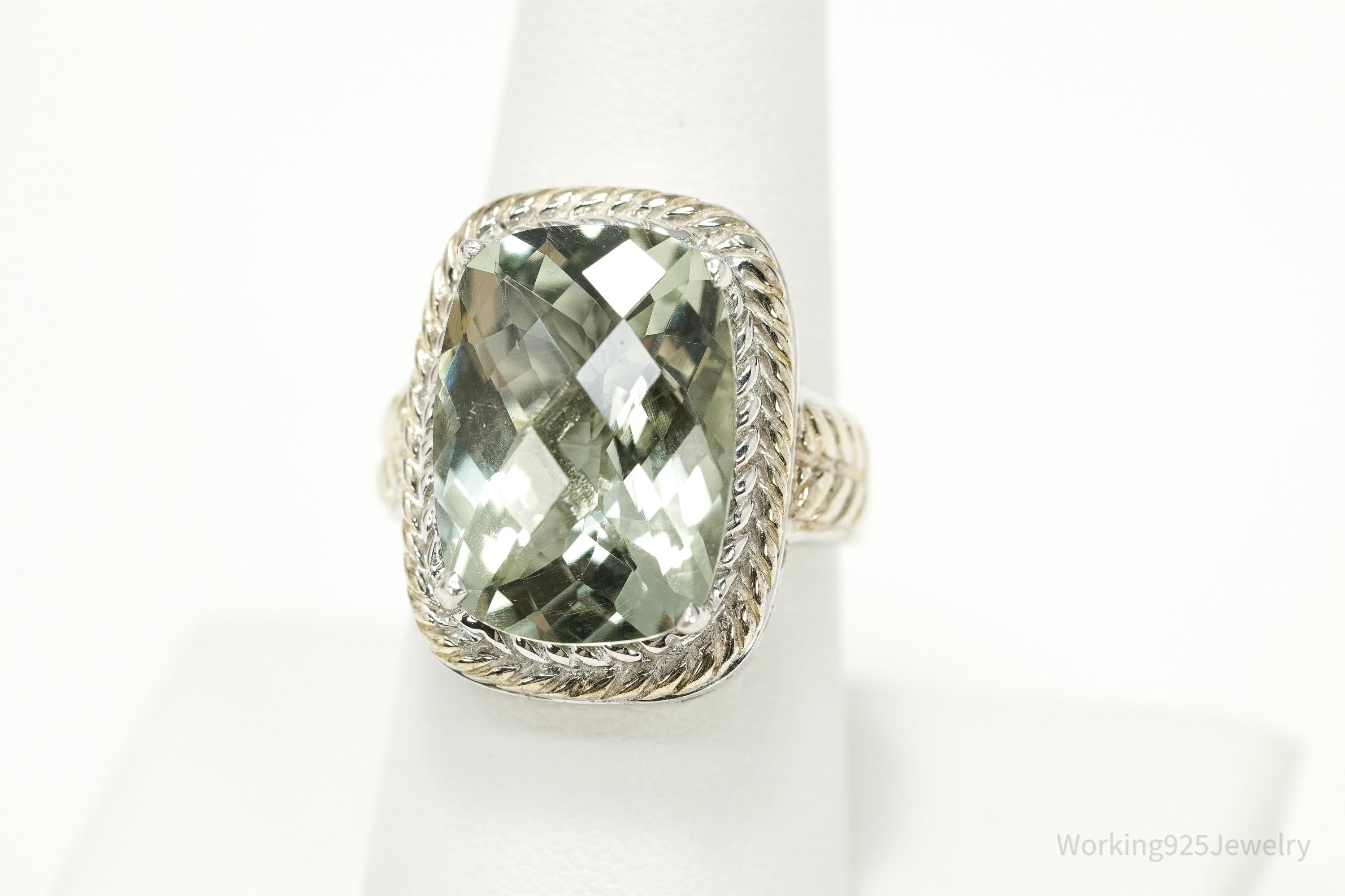 Vintage Large Prasiolite Gold Vermeil Sterling Silver Statement Ring - Size 8.25