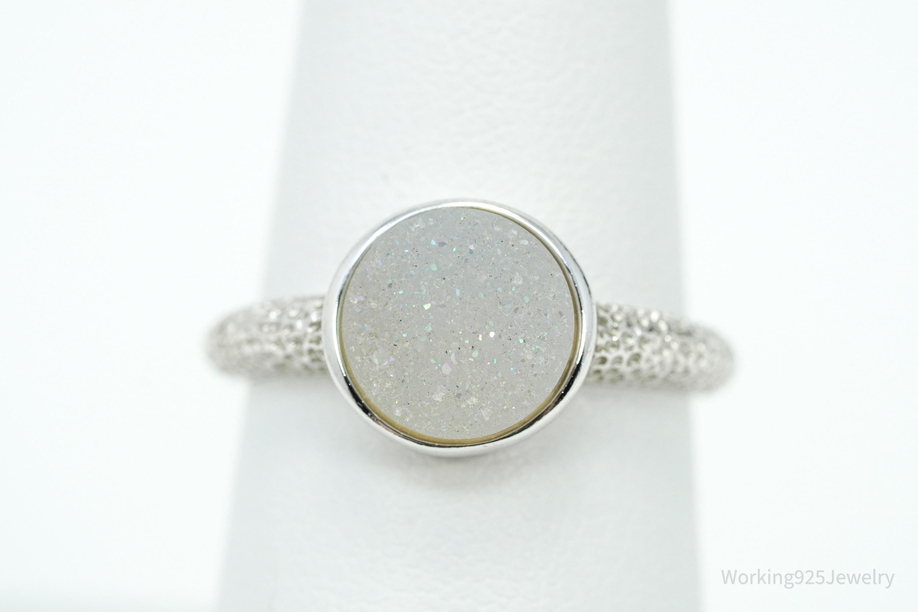 Vintage Druzy Quartz Sterling Silver Ring - Size 7.25