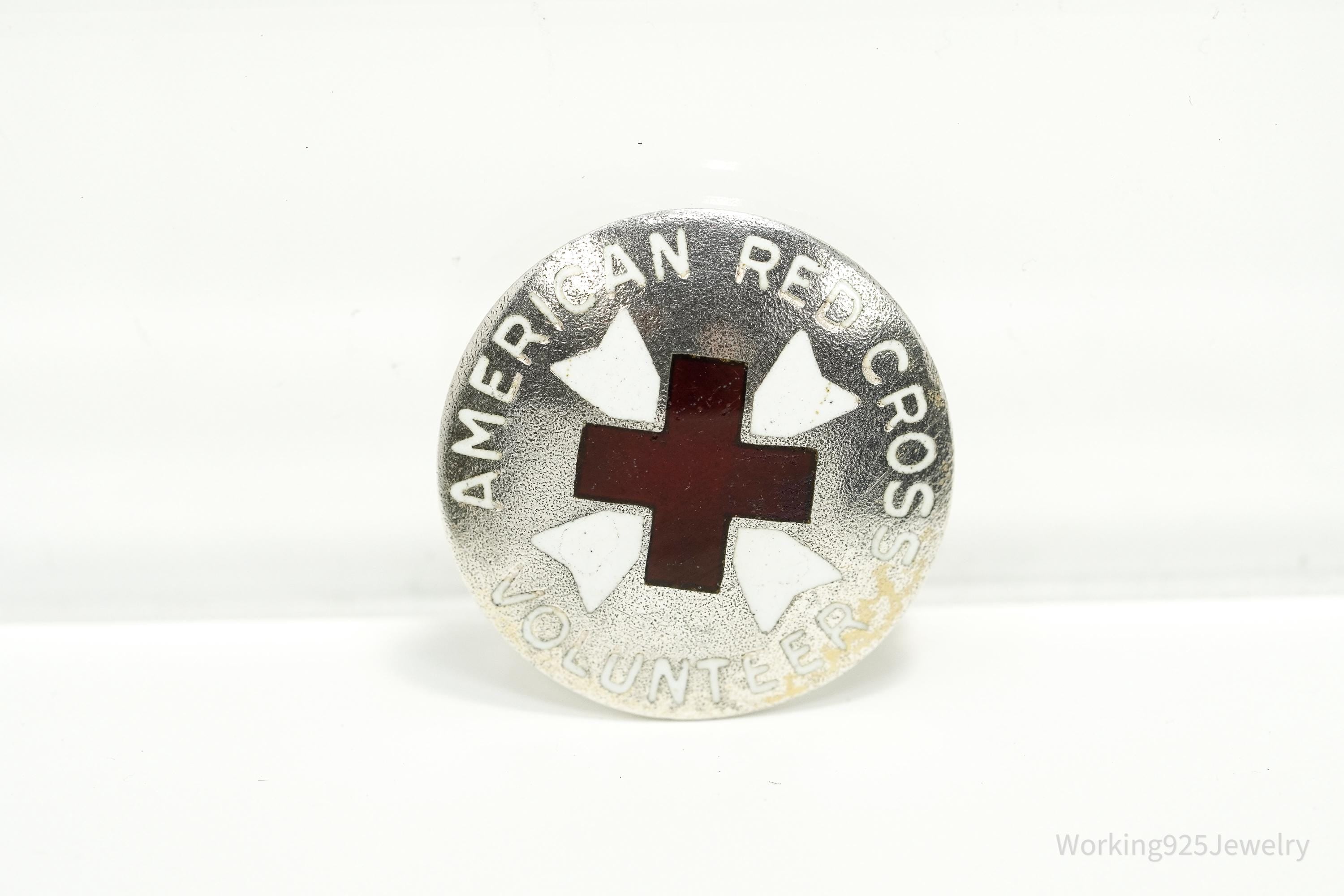 Antique 1920s American Red Cross Nurses Aide Volunteer Sterling Silver Brooch Pin Badge