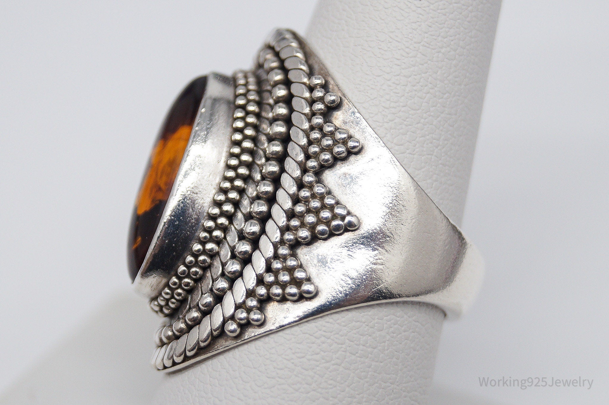 Vintage BA Suarti Amber Sterling Silver Ring - Size 8.75