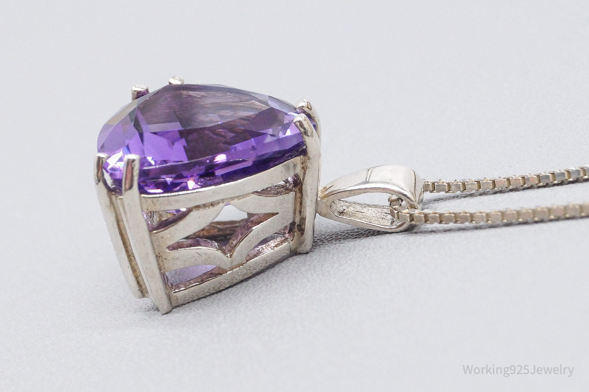 Vintage Large Amethyst Sterling Silver Chain Necklace 24"