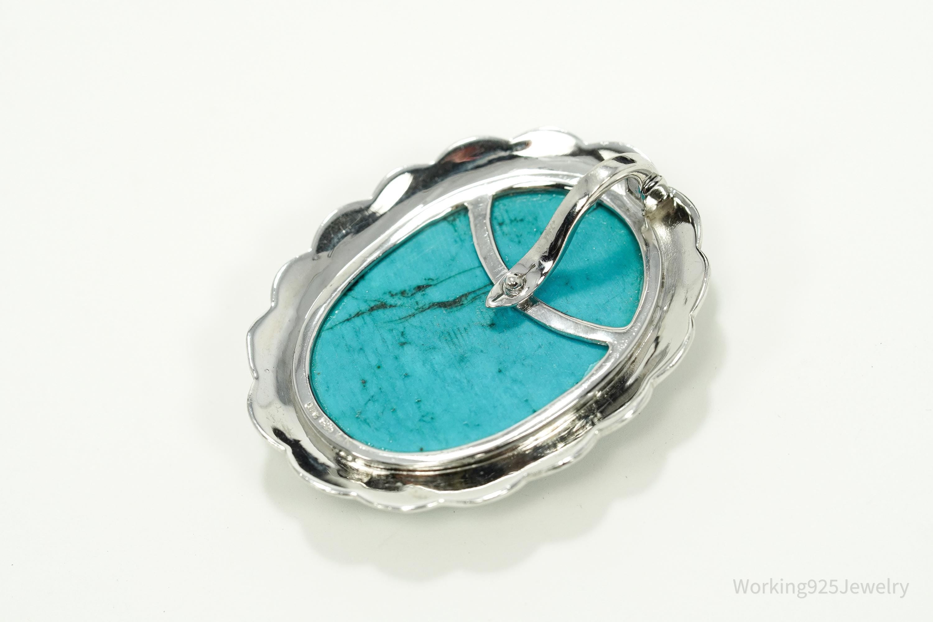 Vintage Large Blue Turquoise Sterling Silver Pendant