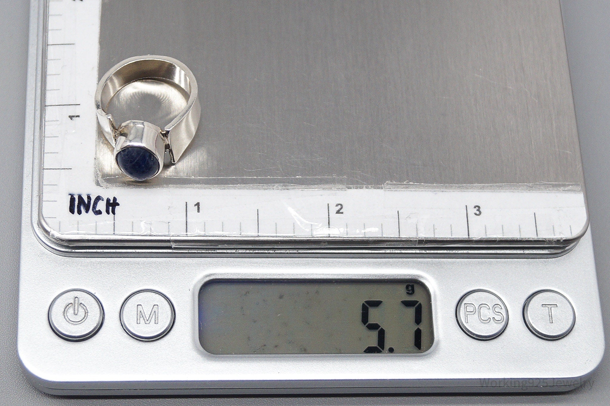 Vintage Sodalite Modernist Style Silver Ring - Size 5