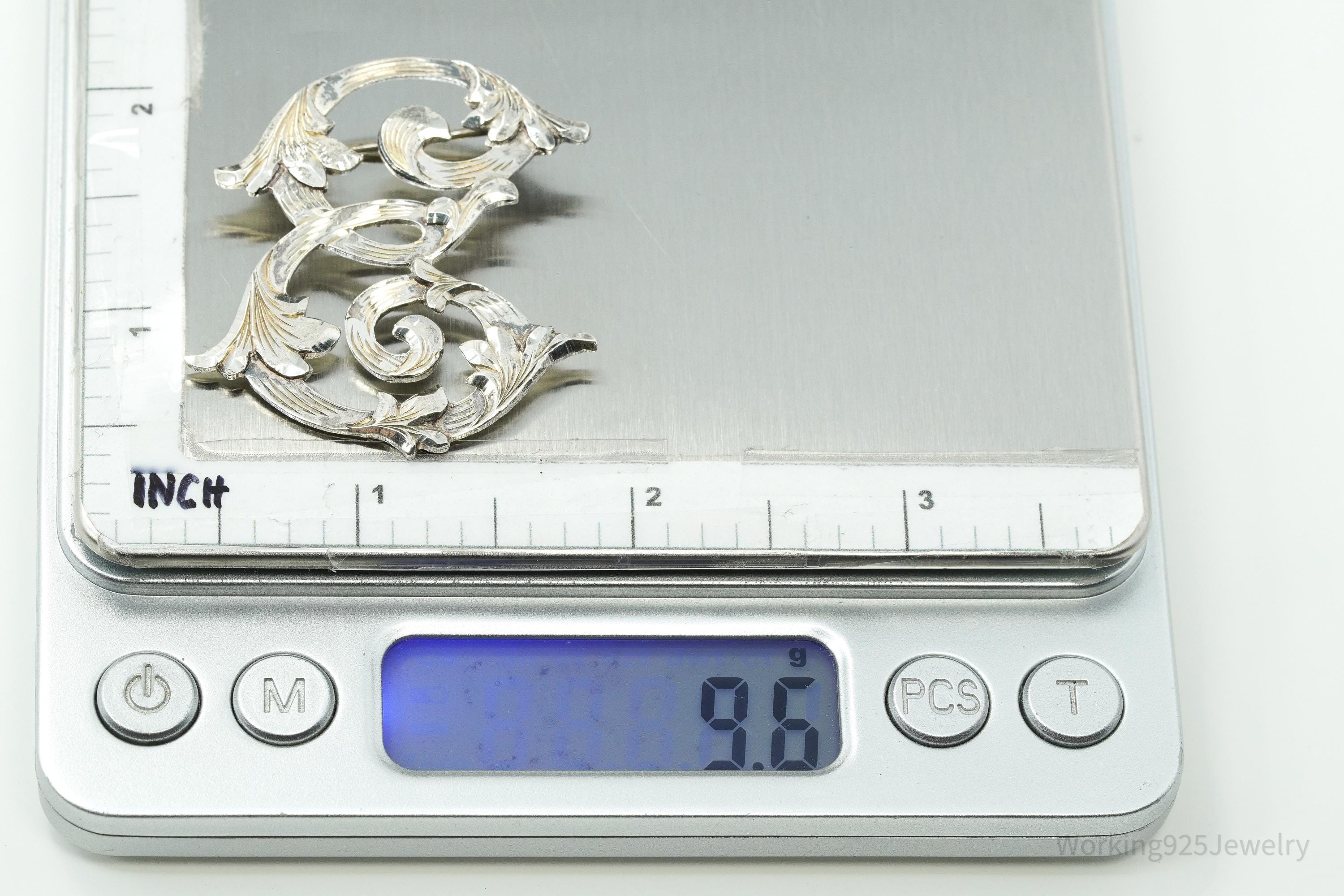 Large Vintage Mexico "E" Sterling Silver Brooch Pin