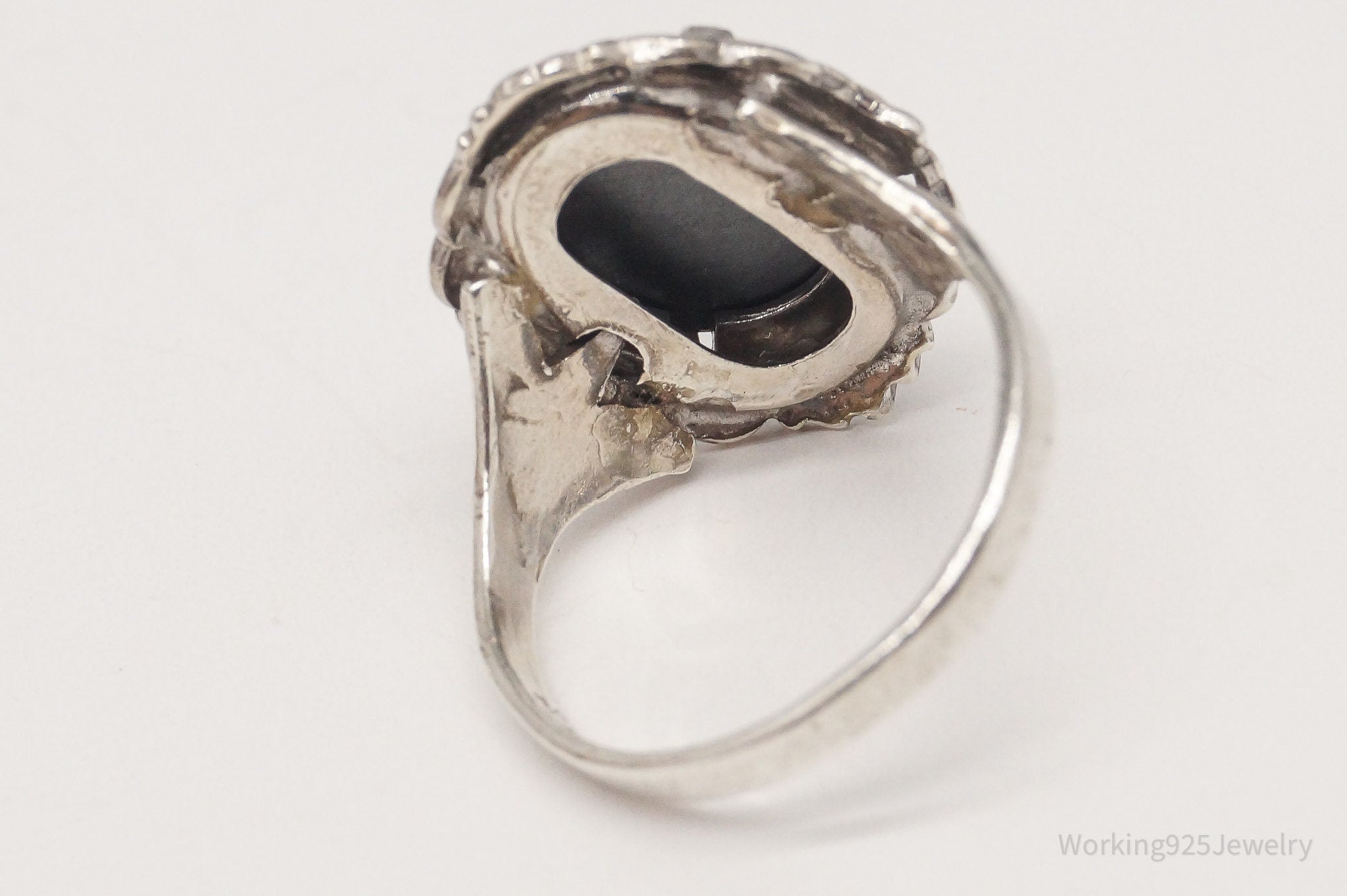 Antique Designer LSP Co Hematite Edwardian Sterling Silver Ring - Size 7