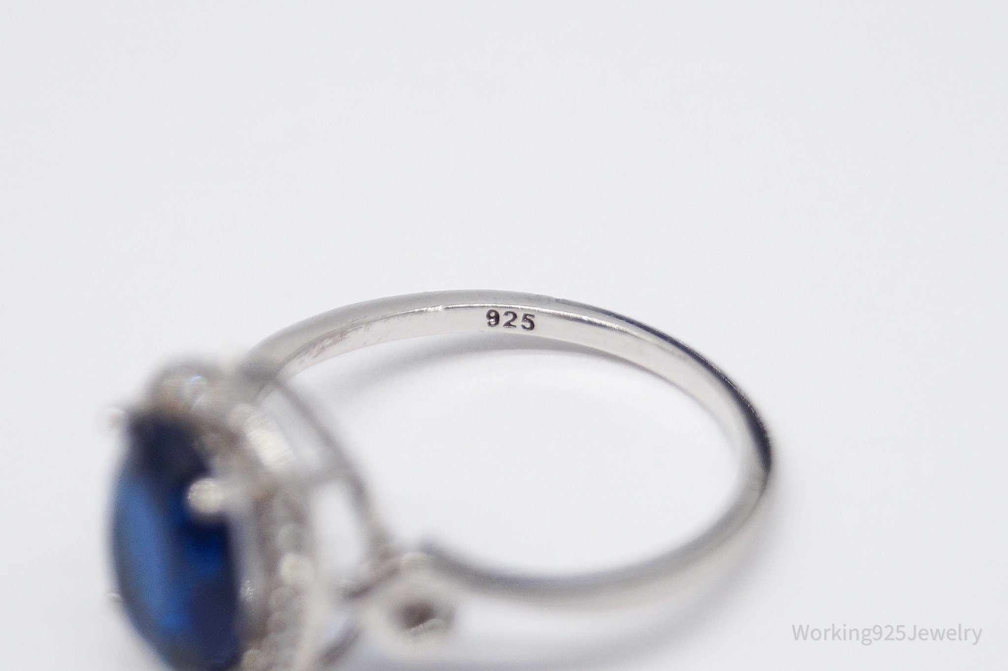 Vintage Lab Sapphire Cubic Zirconia Sterling Silver Ring - Size 7