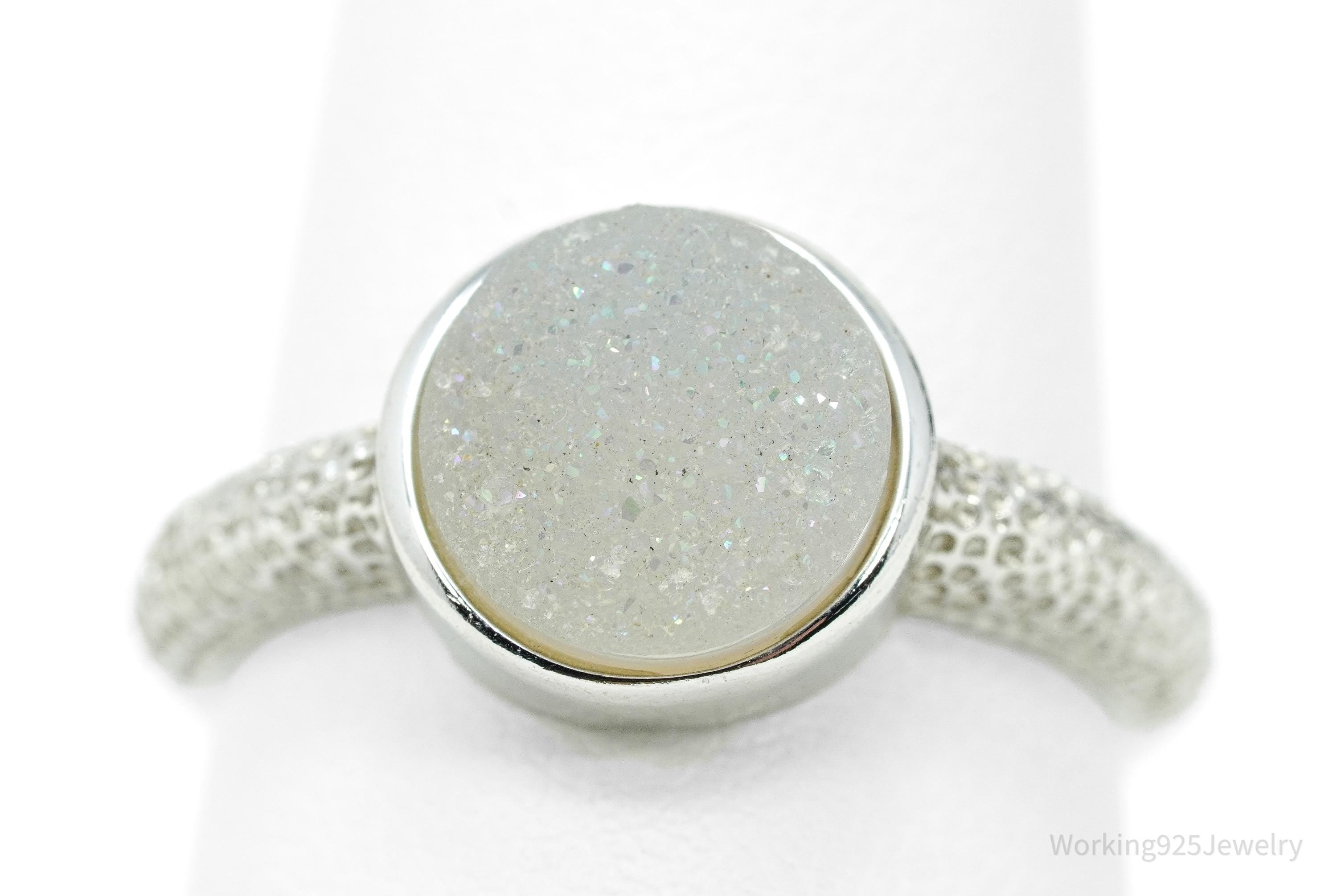 Vintage Druzy Quartz Sterling Silver Ring - Size 7.25