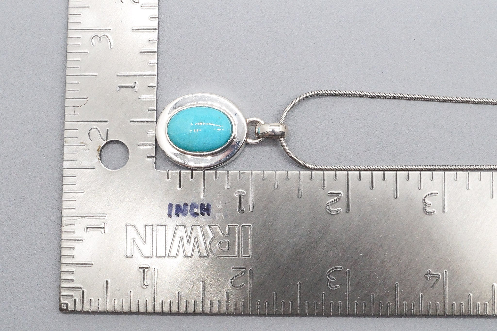 Vintage Large Blue Turquoise Pendant Sterling Silver Necklace 24"