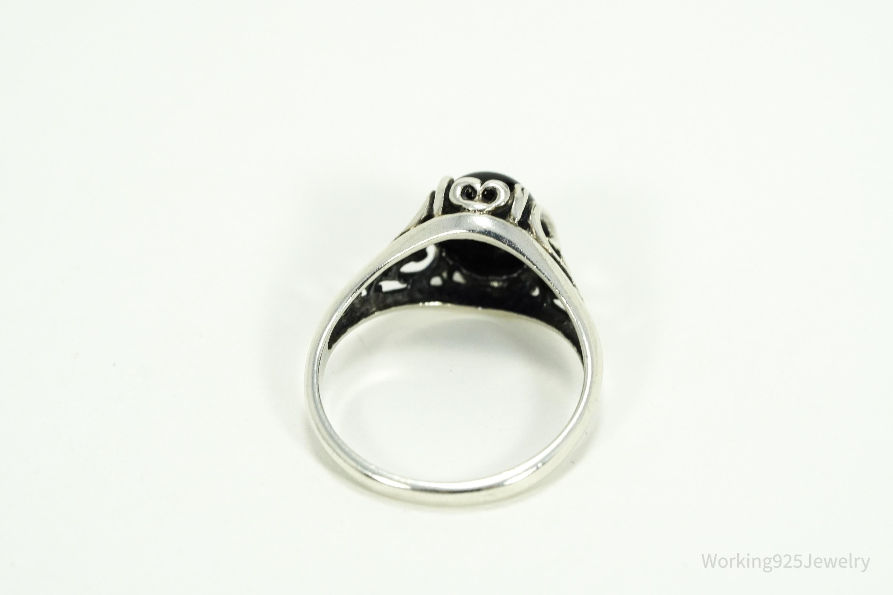 Vintage Designer Kabana Black Onyx Sterling Silver Ring - Size 8.25