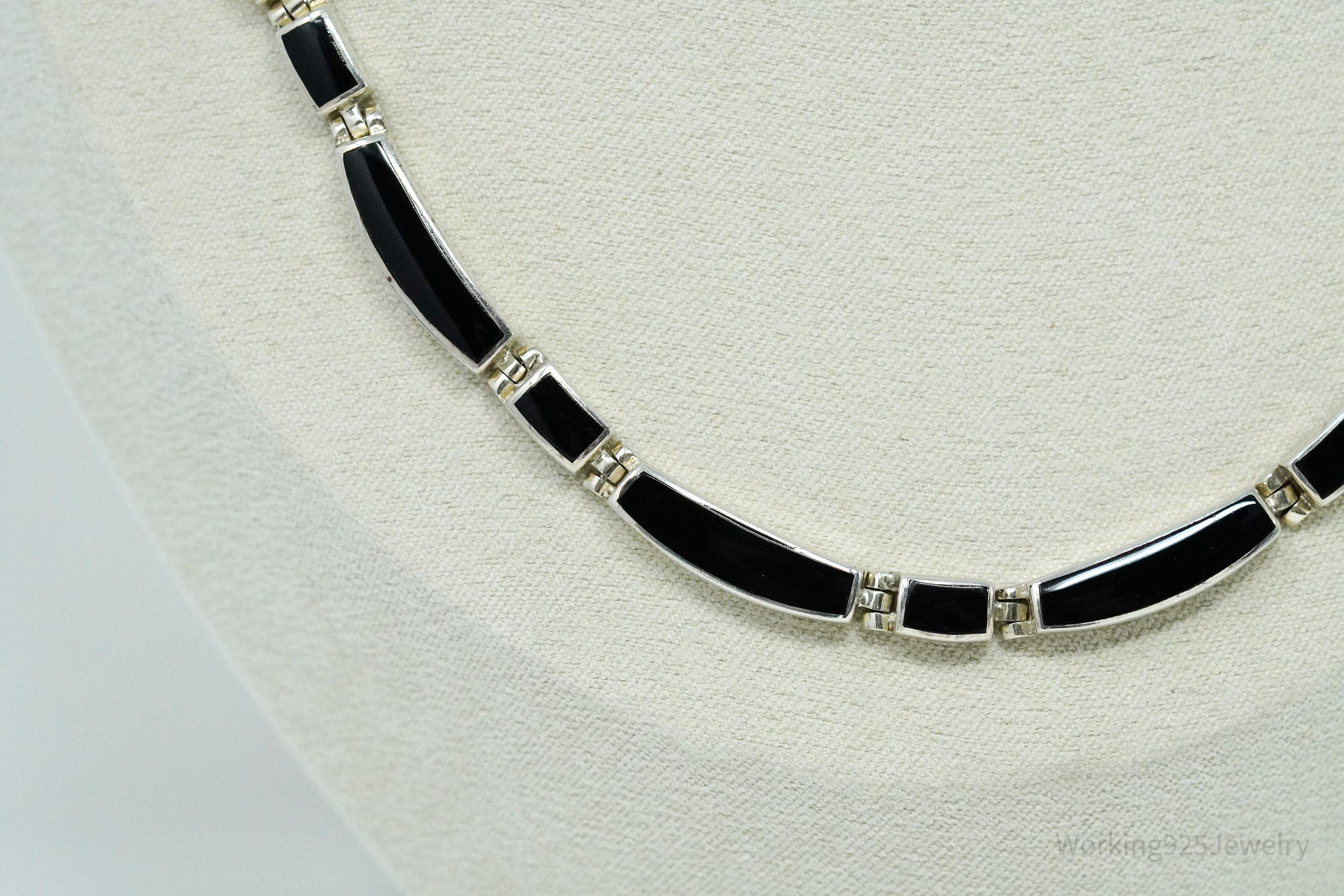 Vintage Peyote Bird Black Onyx Inlay Sterling Silver Necklace 16"