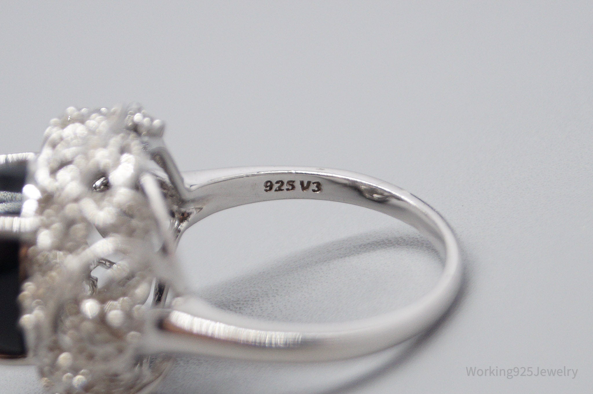 Vintage Black Onyx Cubic Zirconia Sterling Silver Ring - Size 9.25