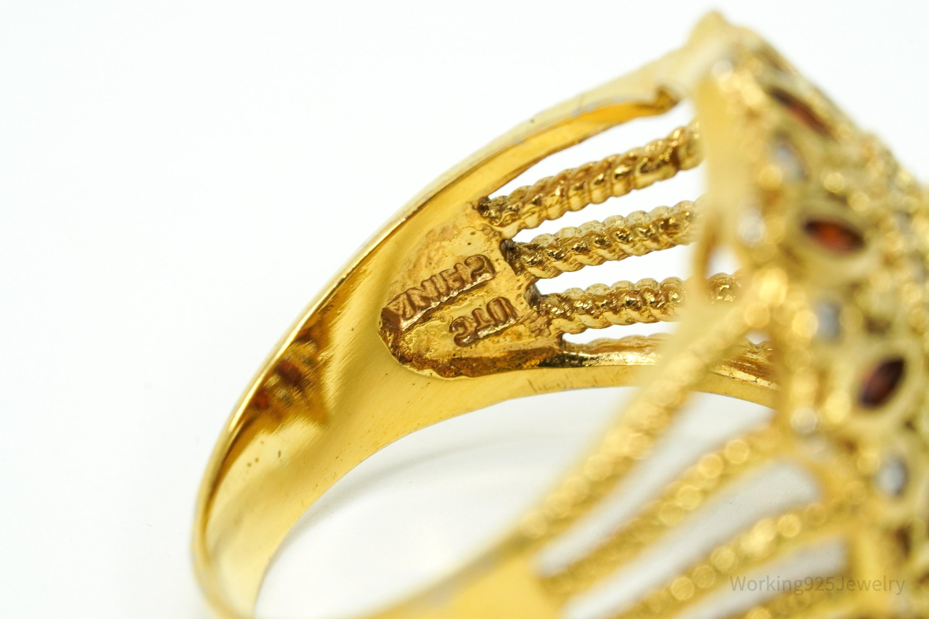 Almandine Garnet & Cubic Zirconia Gold Over Sterling Silver Ring Size 8.75