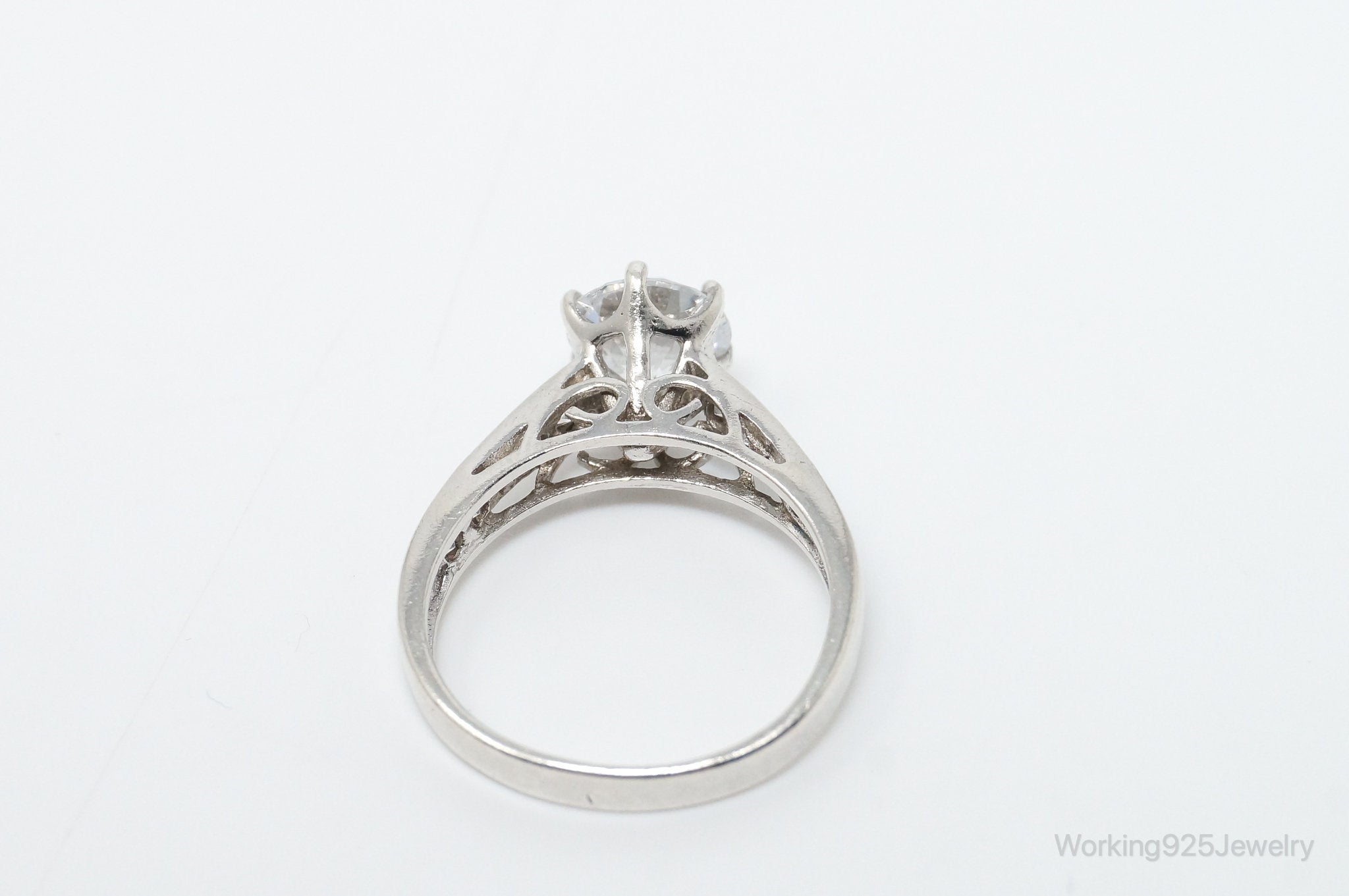 Vintage Art Deco Style Cubic Zirconia Sterling Silver Ring - Size 8