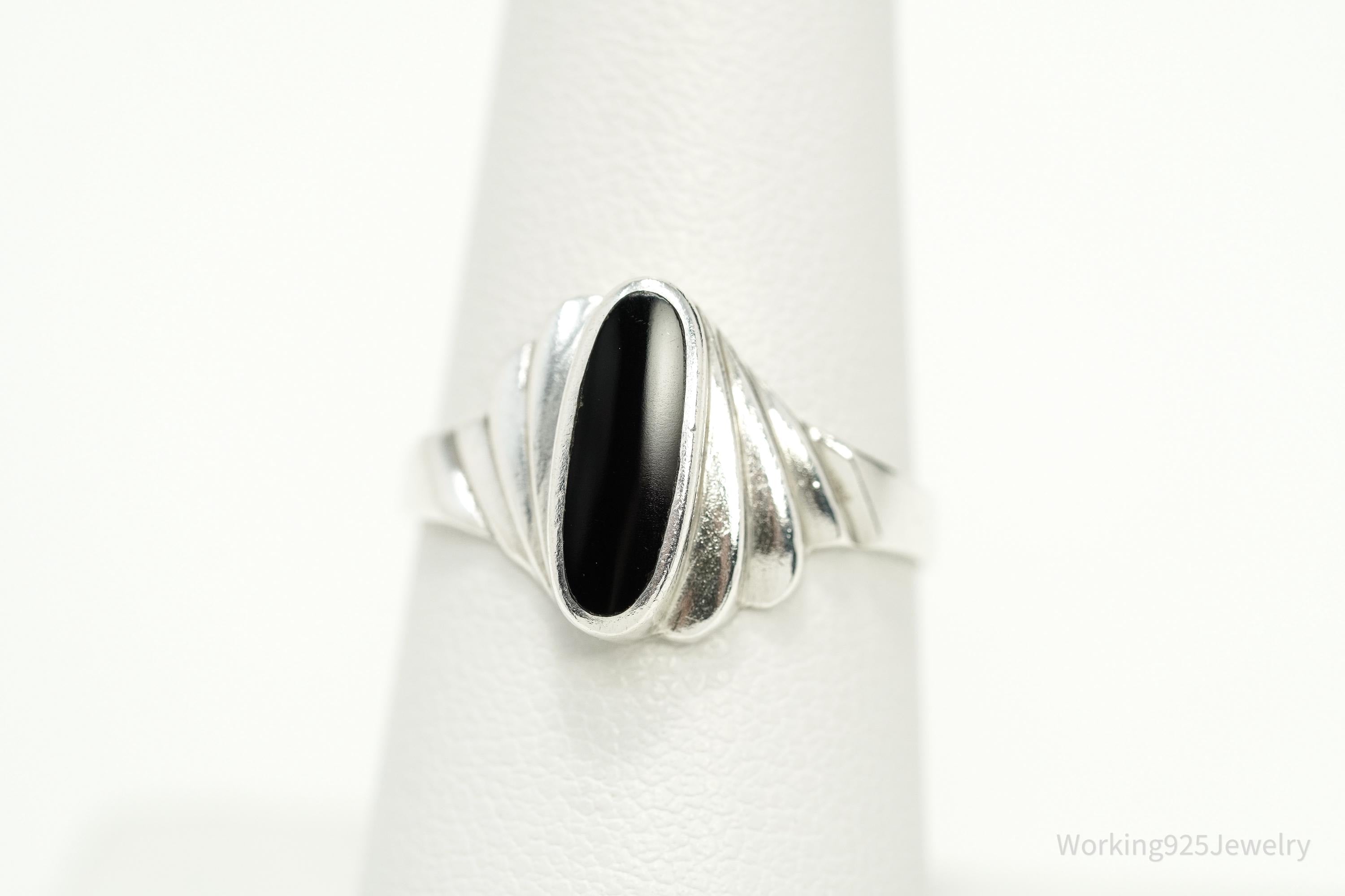 Vintage Black Onyx Sterling Silver Ring - Size 7.25