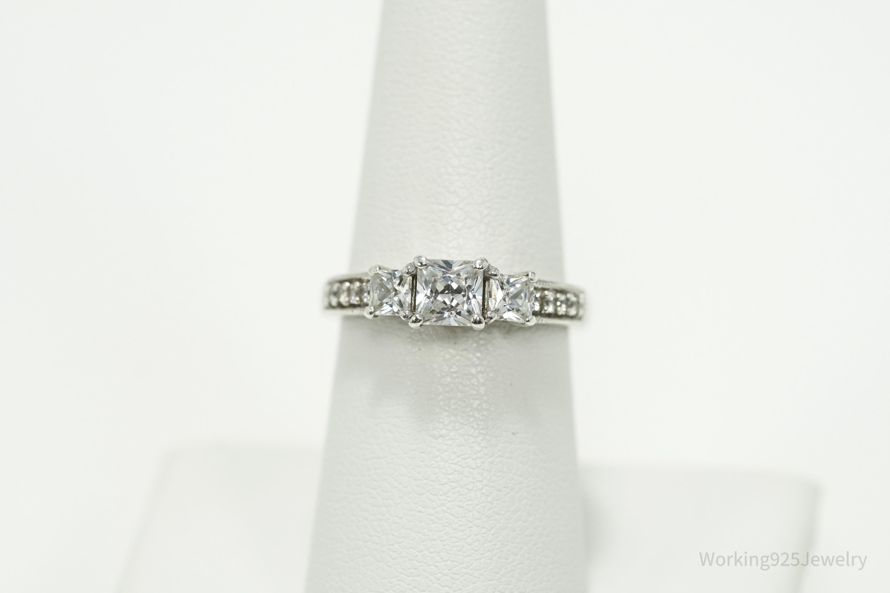 Vintage Cubic Zirconia Sterling Silver Ring - Size 7