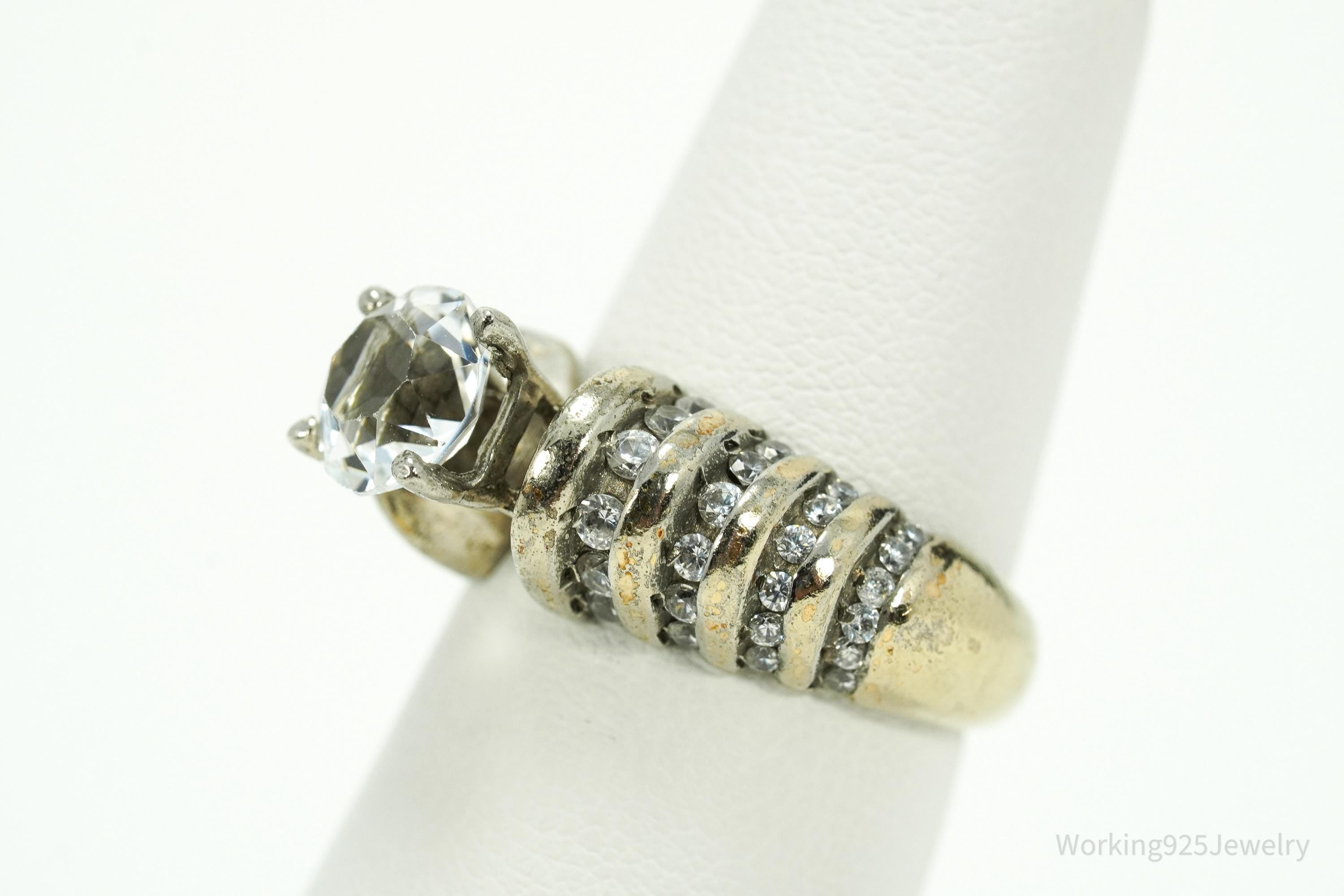 Vintage UTC Cubic Zirconia Gold Vermeil Sterling Silver Ring Size 5.5
