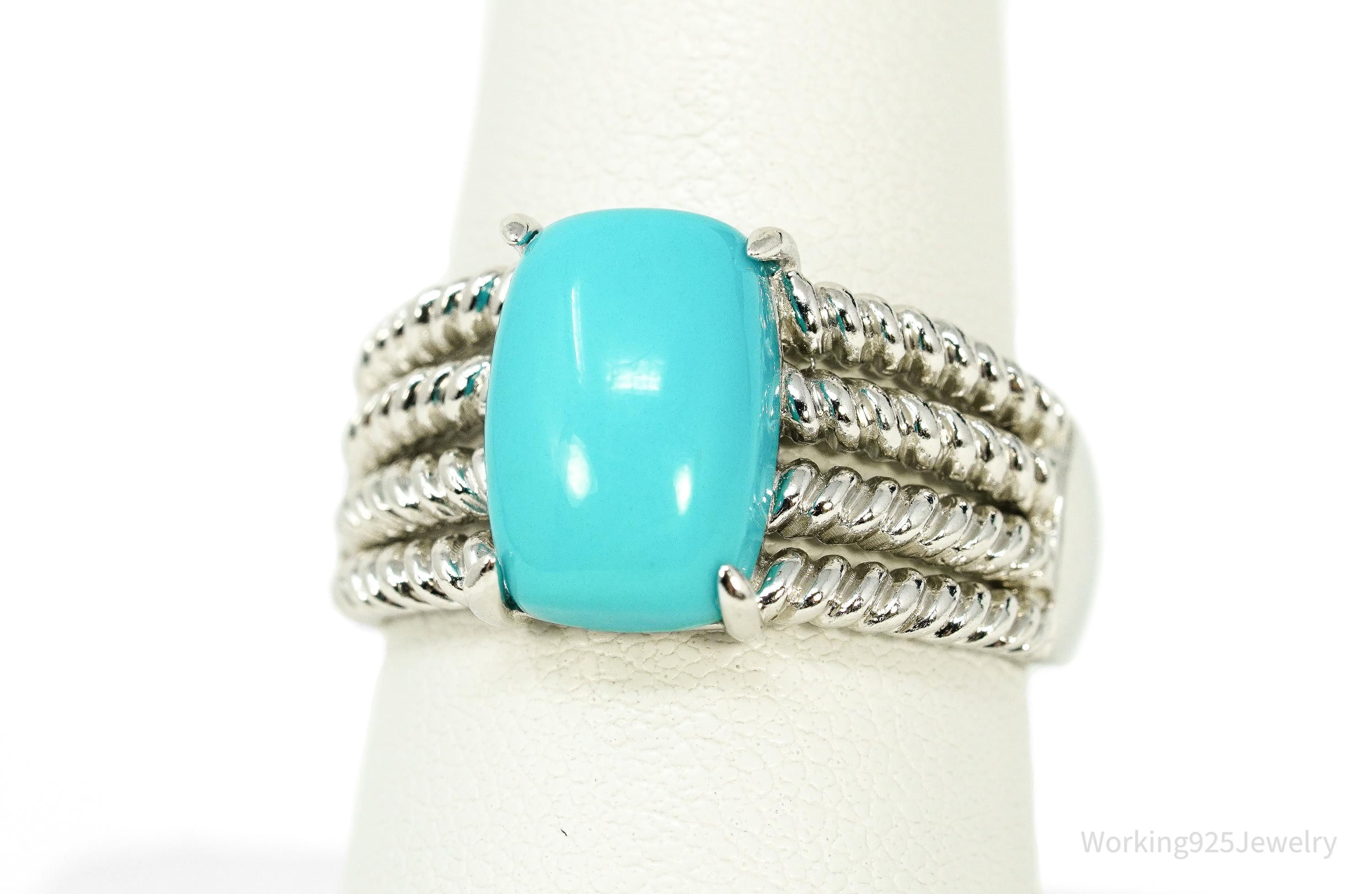 Vintage Blue Turquoise Sterling Silver Ring Size 8