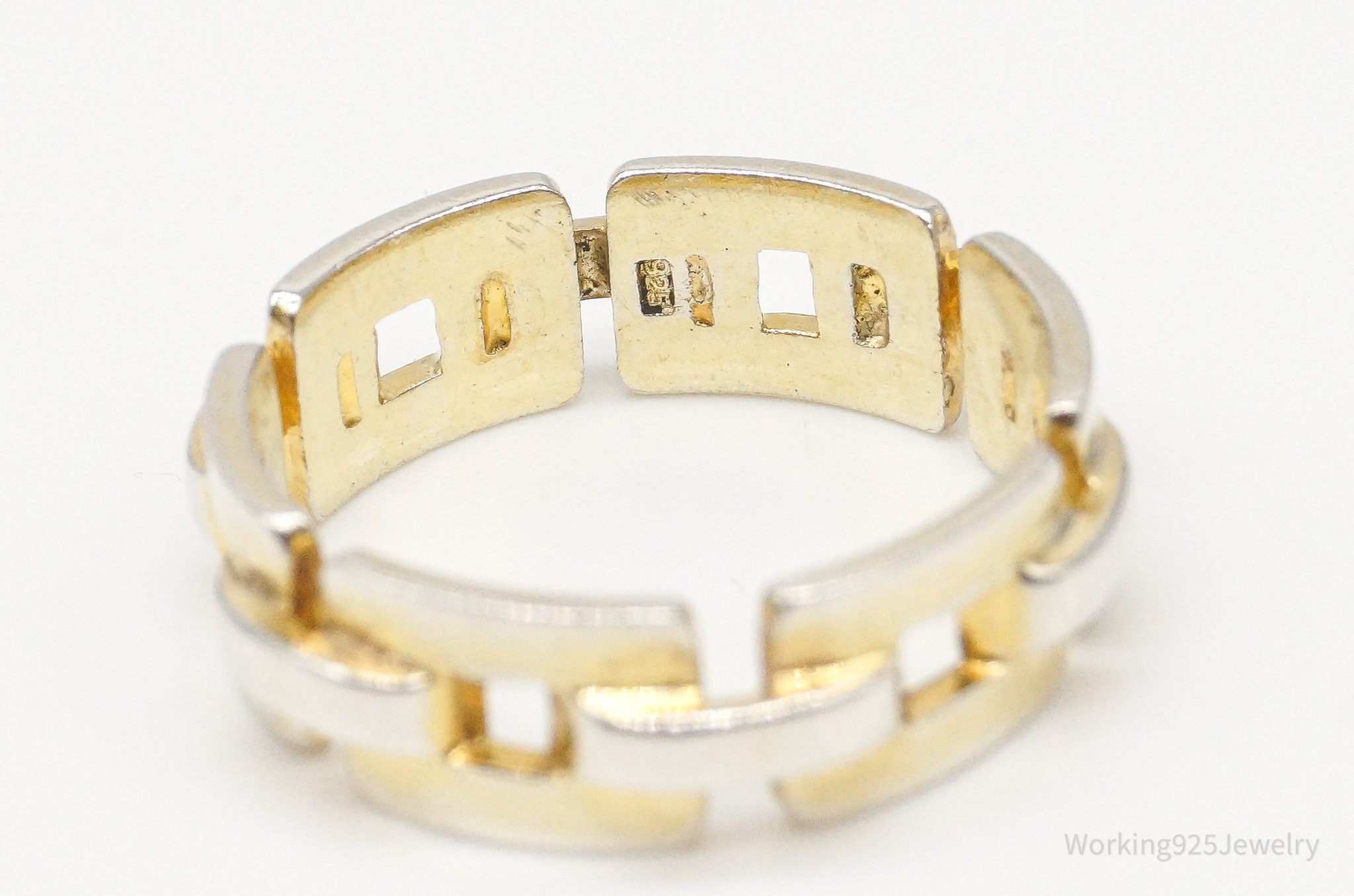 Vintage Chain Link Gold Wash Sterling Silver Ring - Size 6