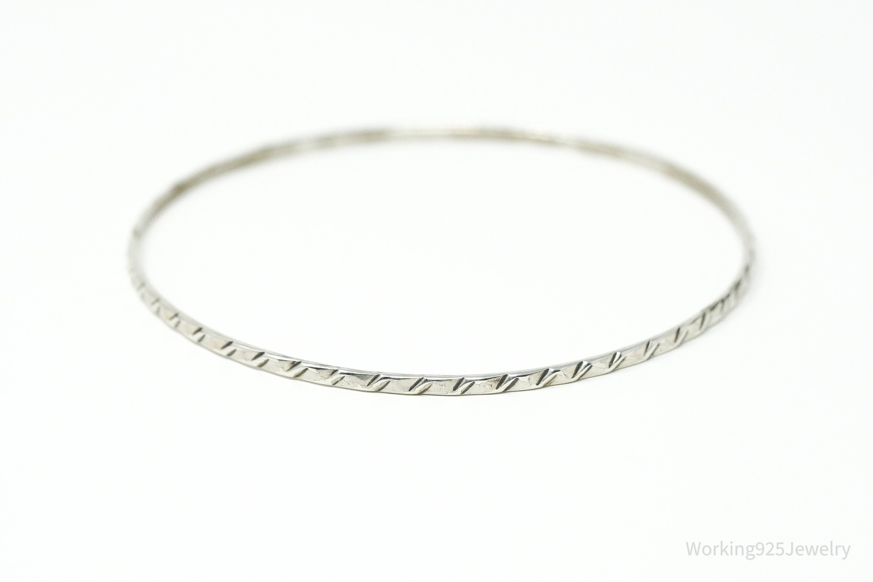 Vintage Designer JewelArt Art Deco Sterling Silver Bangle Bracelet 8"