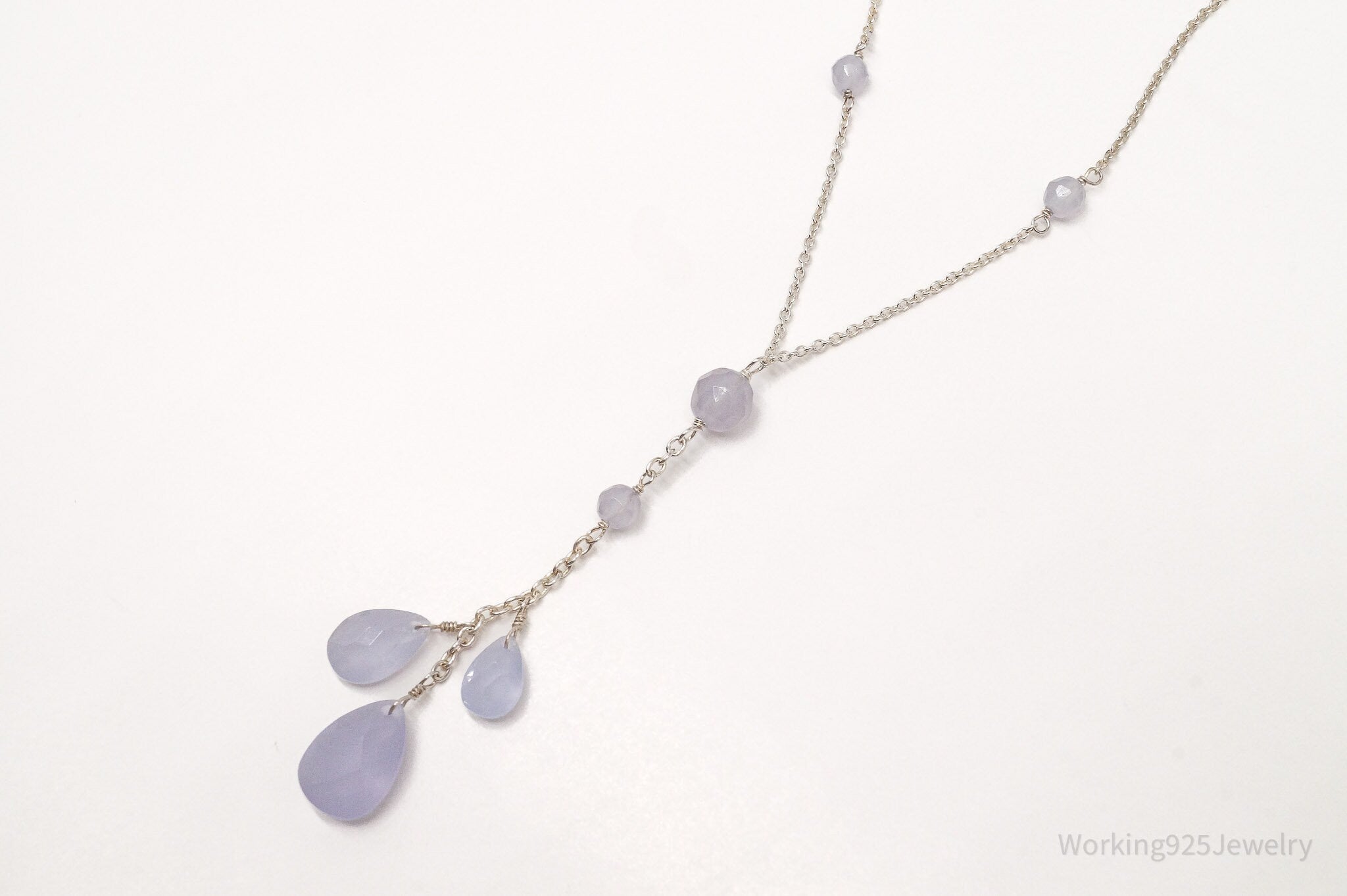 Vintage MWS Blue Chalcedony Sterling Silver Necklace 18"