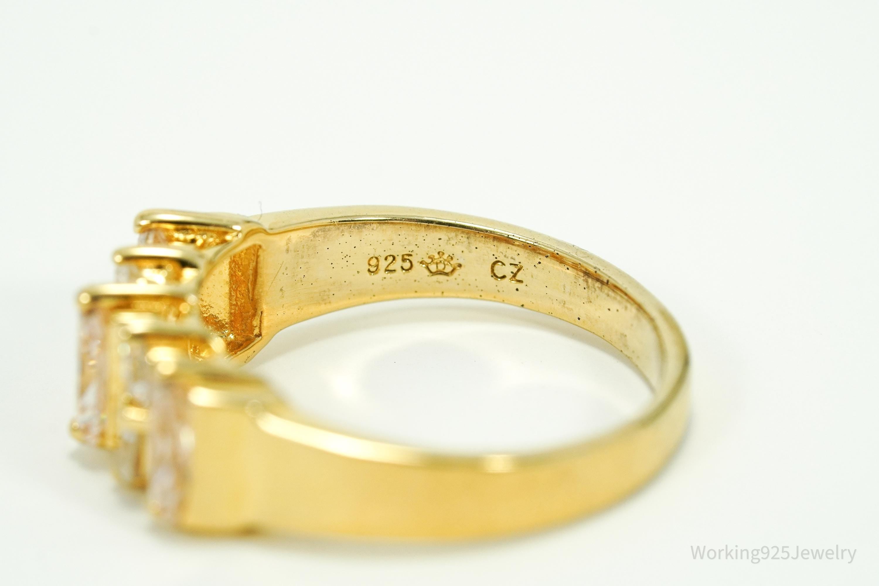 Vintage Champagne & White Cubic Zirconia Gold Over Sterling Silver Ring - Size 6