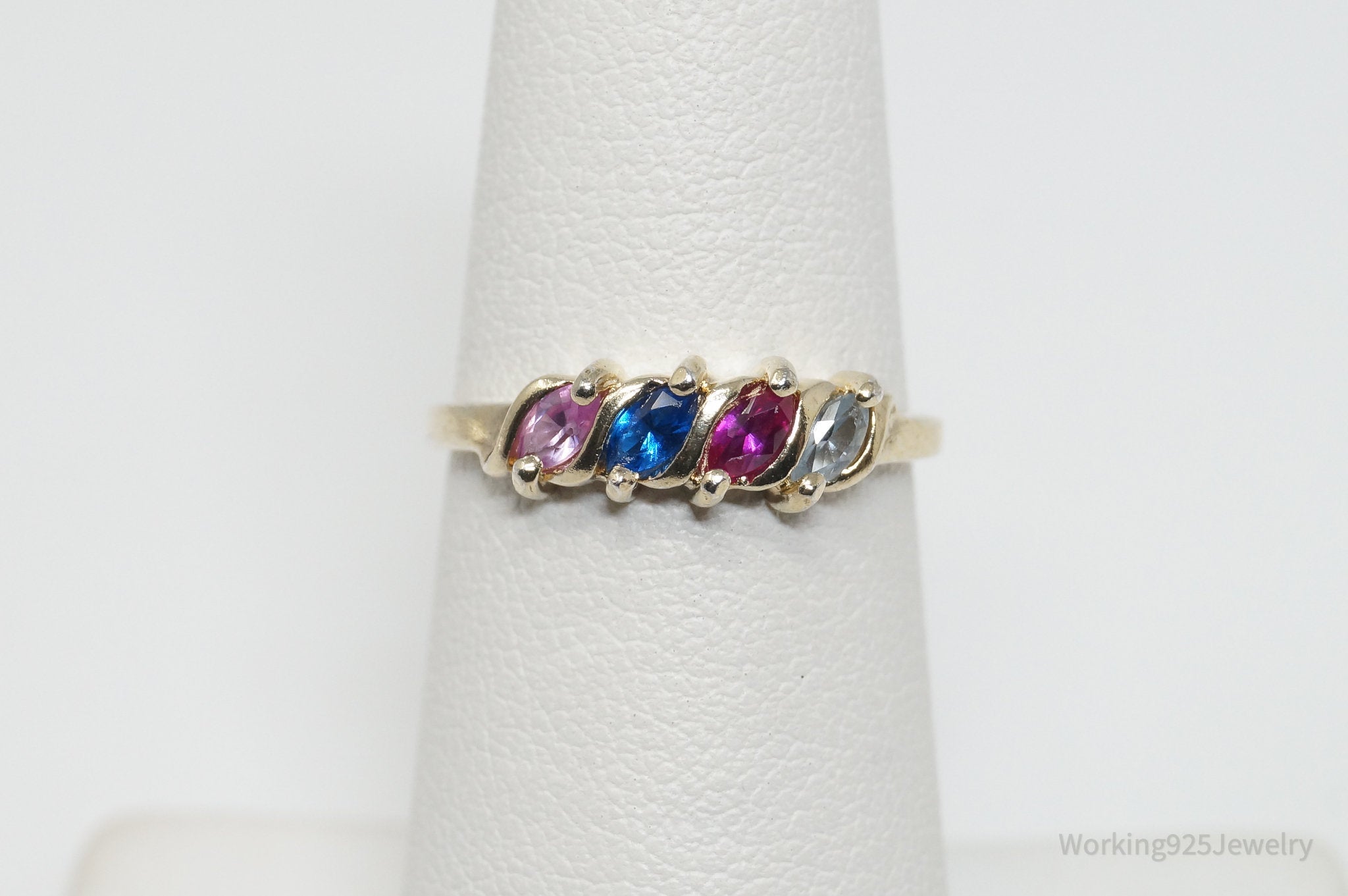 Vintage Multi Gem Gold Vermeil Sterling Silver Ring - Sz 5.75