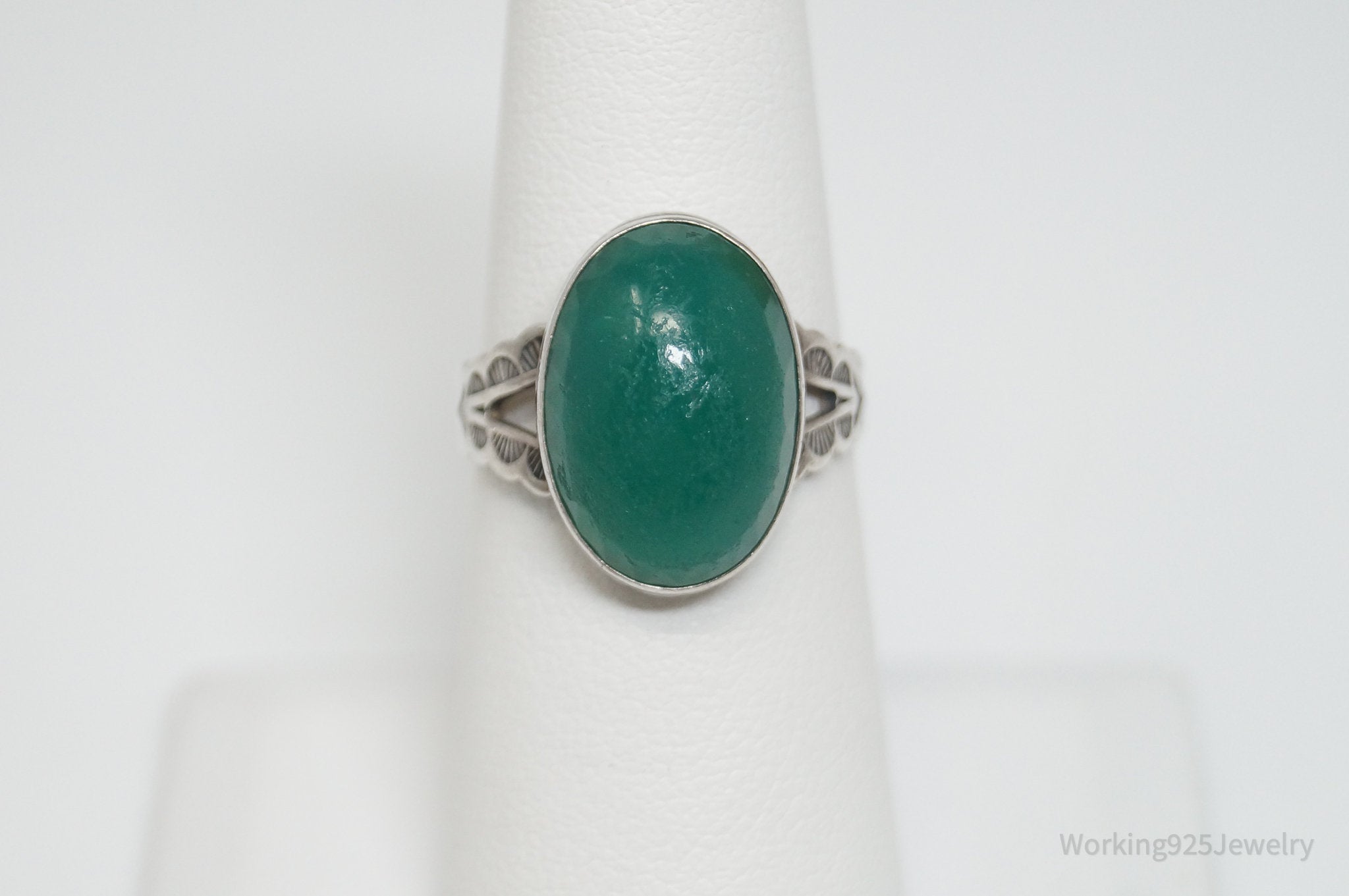 Vtg Native American Green Onyx Unsigned Sterling Silver Ring - Sz 6.5