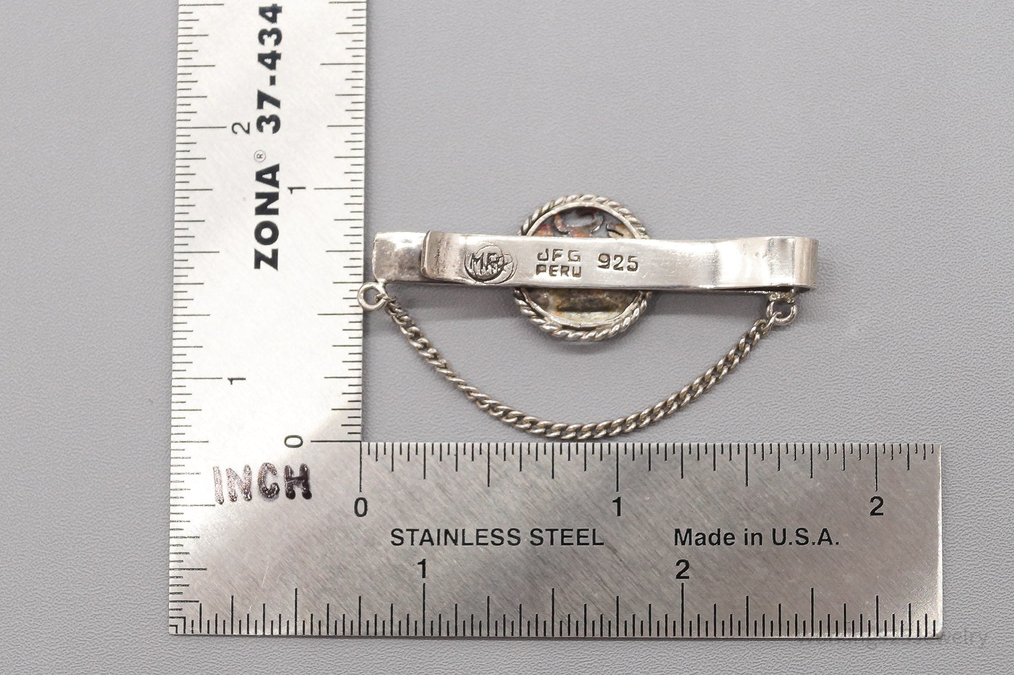 Vintage Peru National Coat Of Arms Sterling Silver Tie Bar