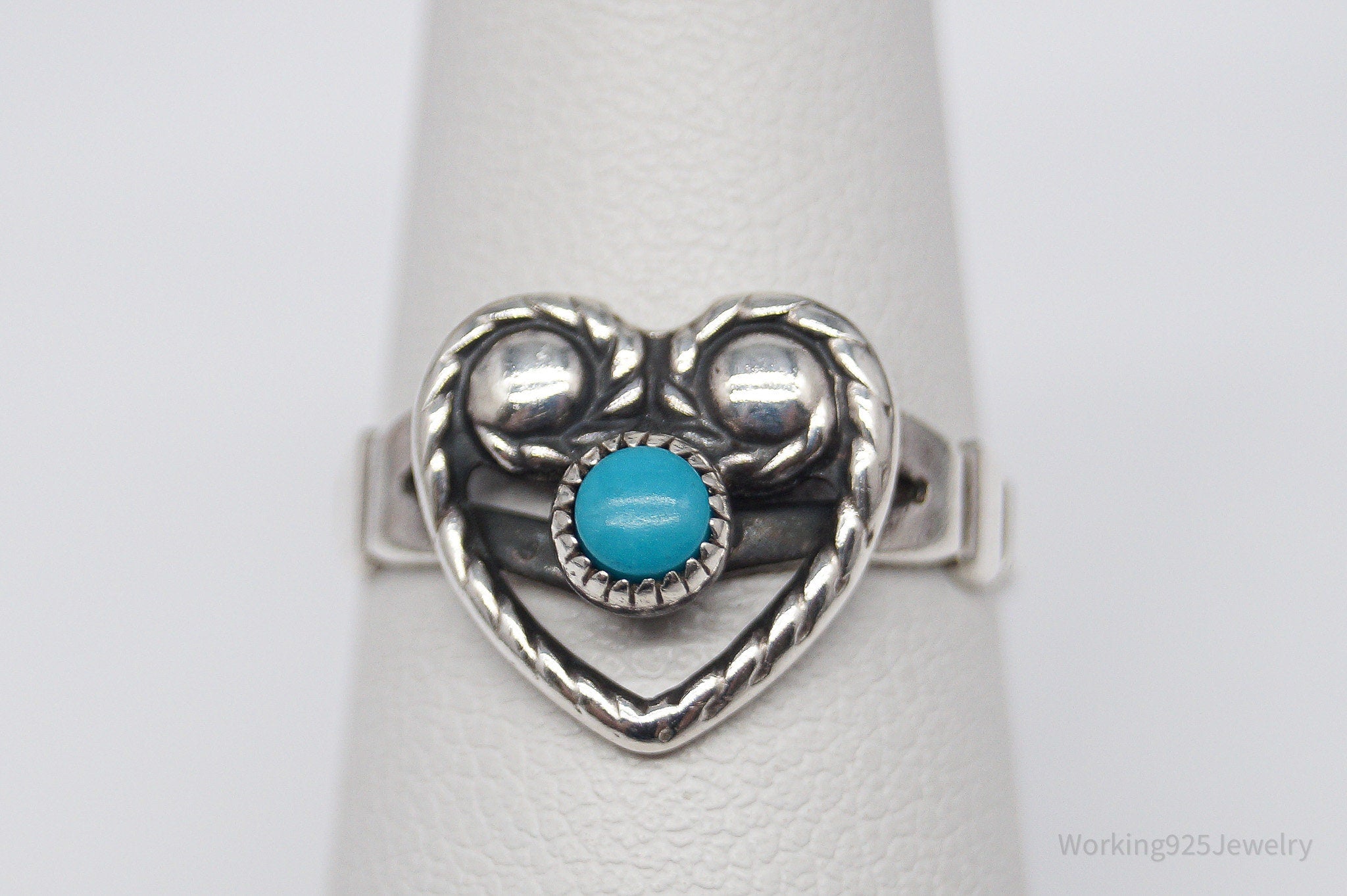 Vintage Native Bell Trading Post Turquoise Heart Sterling Silver Ring - Size 6.5