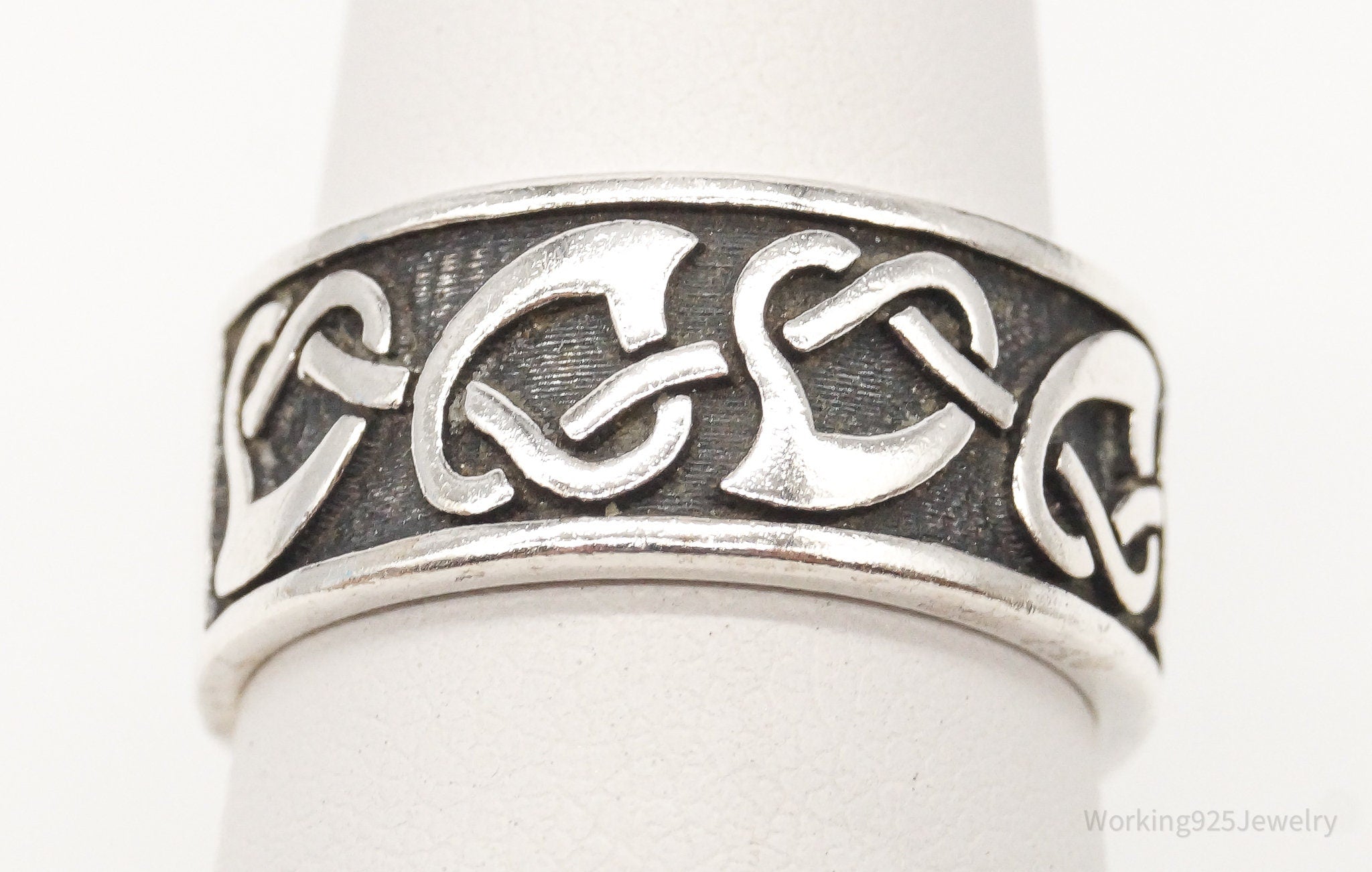 Vintage WJ Celtic Knot Hearts Sterling Silver Ring - Size 7