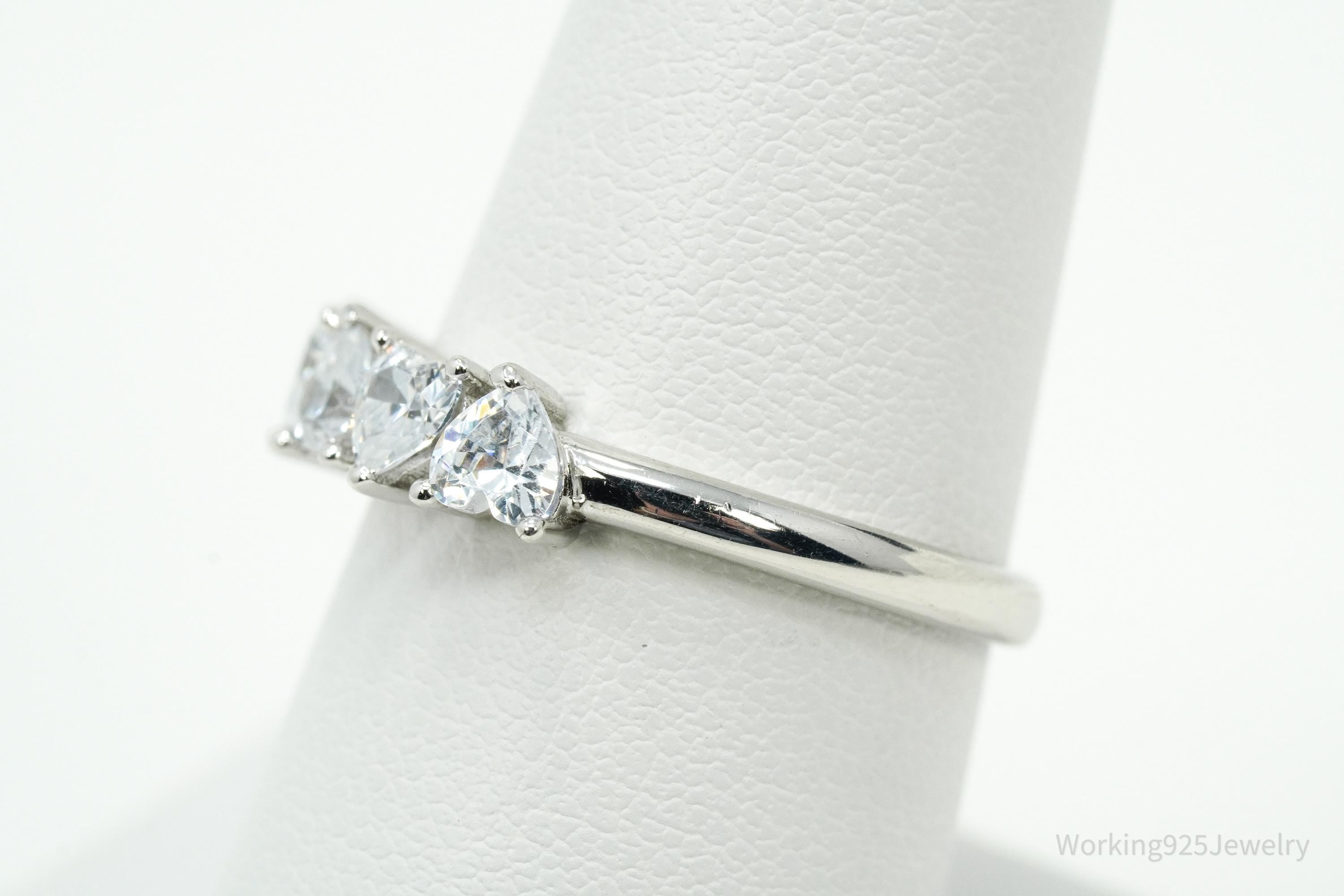 Designer BBJ Cubic Zirconia Hearts Sterling Silver Ring - Size 8