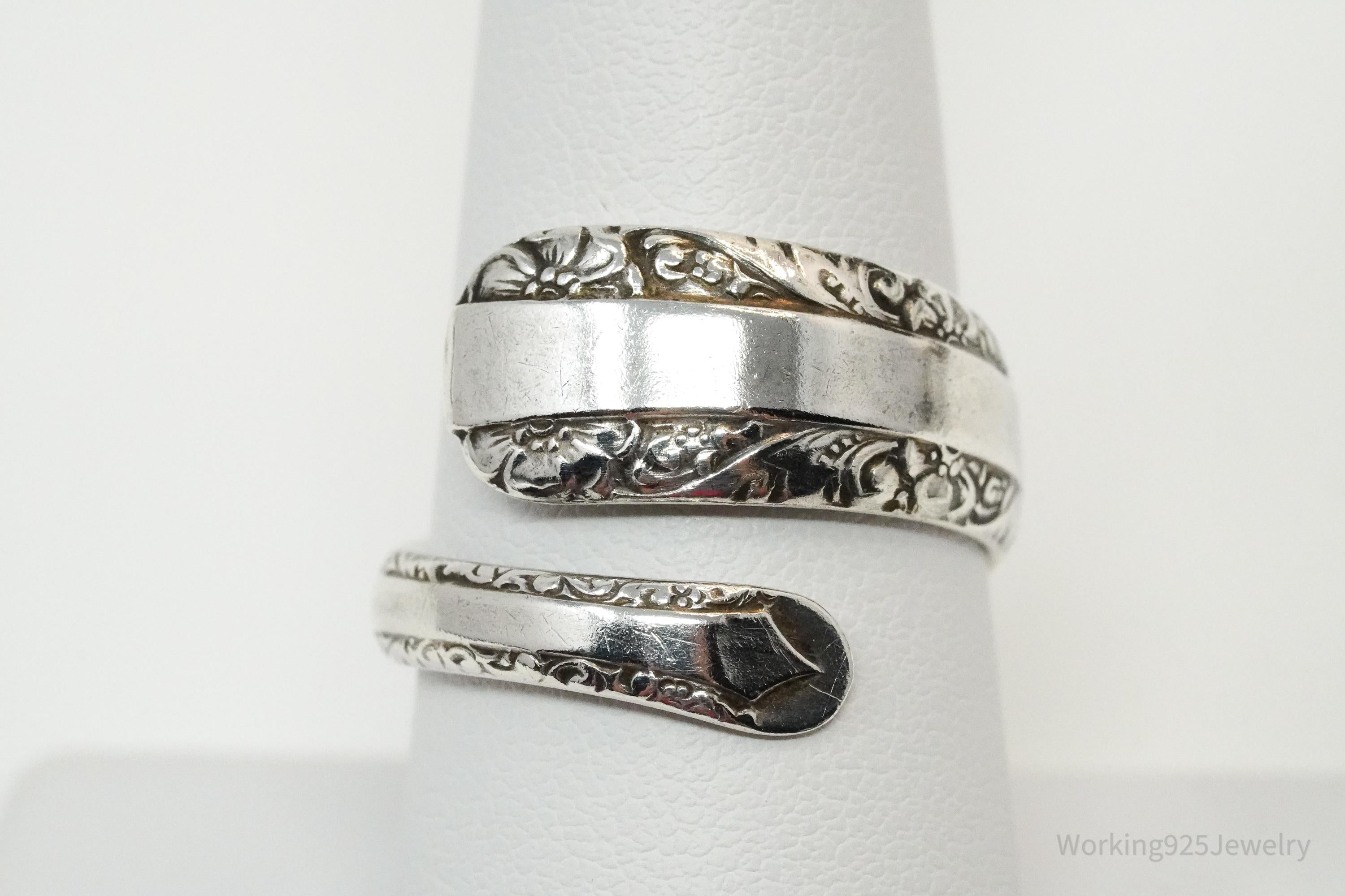 Antique TOWLE "Candlelight" Floral Sterling Silver Spoon Ring Size 8.5