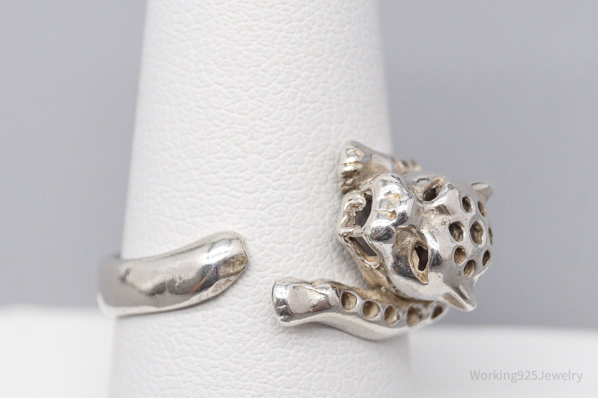 Vintage Cheetah Sterling Silver Wrap Ring - Size 9 Adjustable