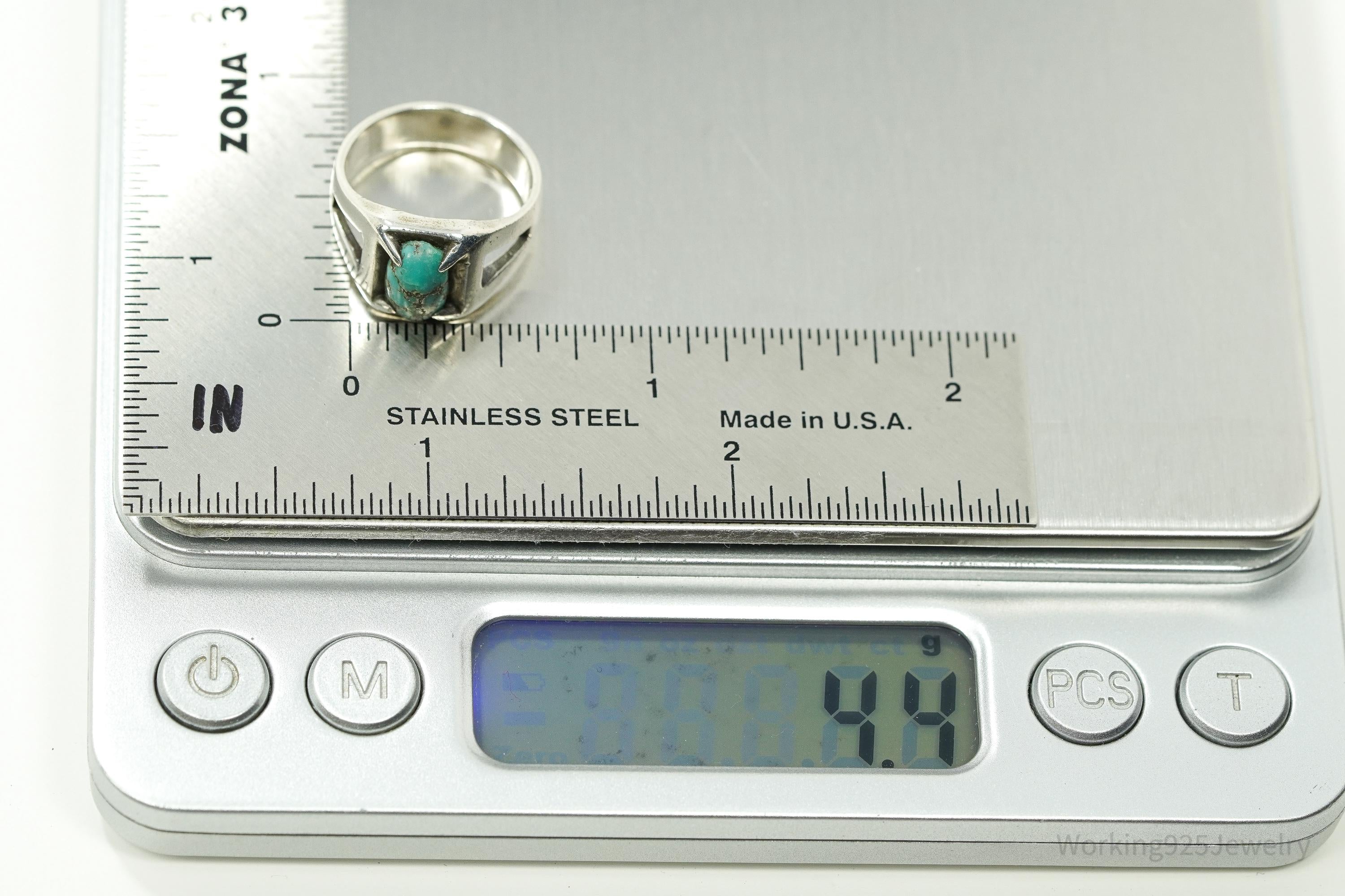 Vintage Native American Turquoise Unsigned Silver Ring - Size 5