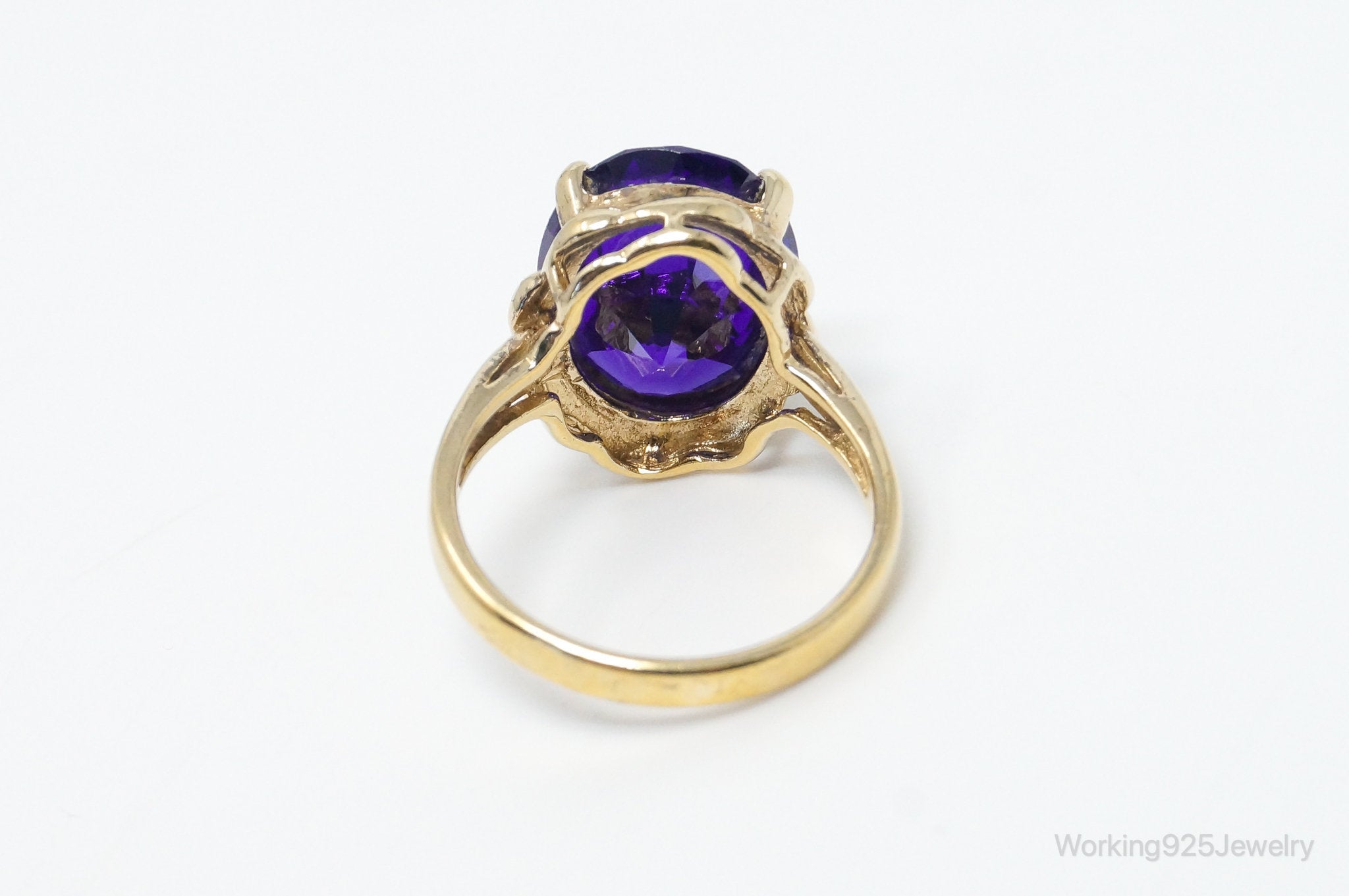 Vintage Large Purple Cubic Zirconia Gold Vermeil Sterling Silver Ring Size 7.75