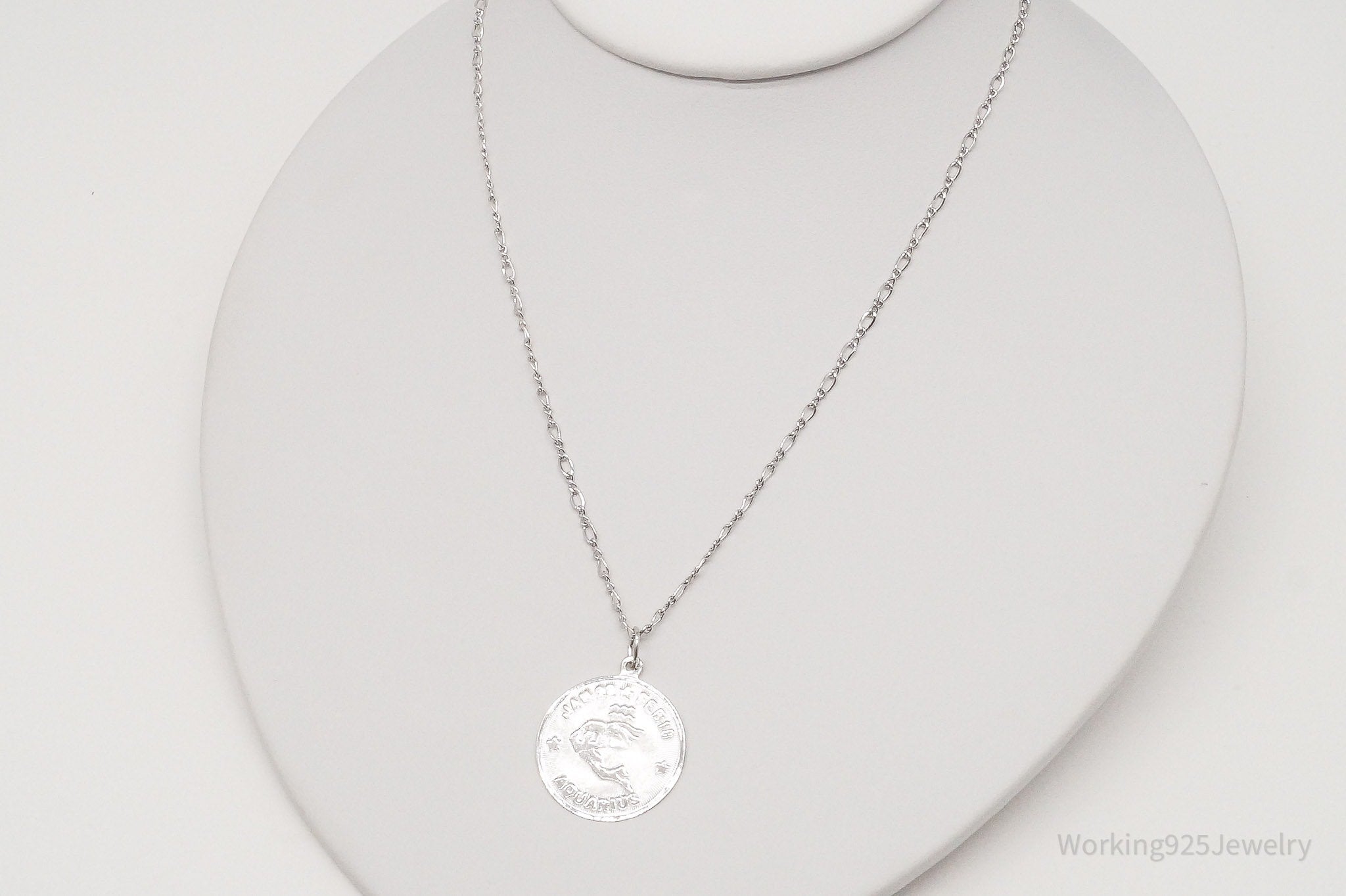 Vintage Aquarius Coin Sterling Silver Necklace 24"