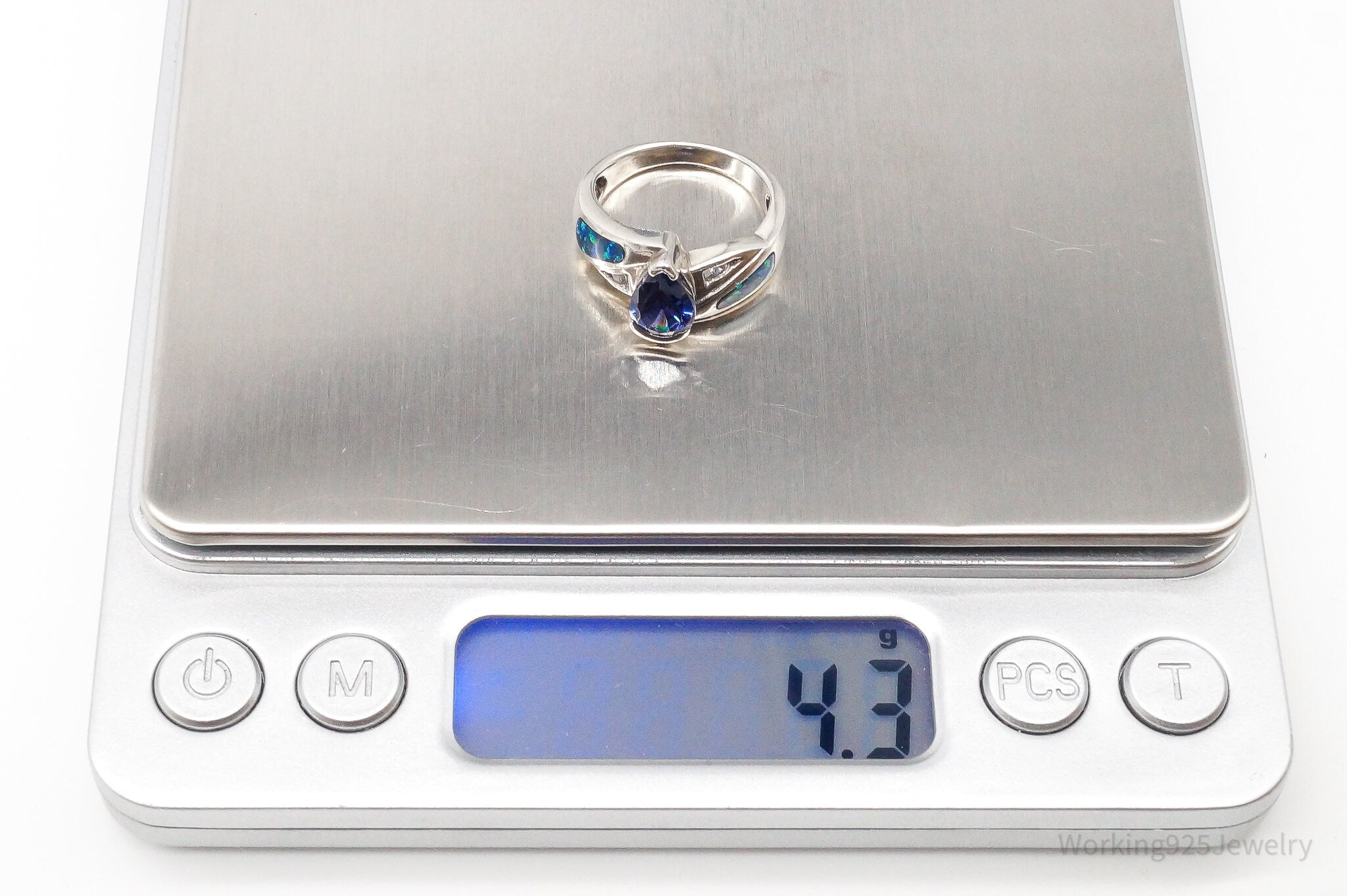 Vintage Iolite Cubic Zirconia Opal Silver Ring Size 5.25
