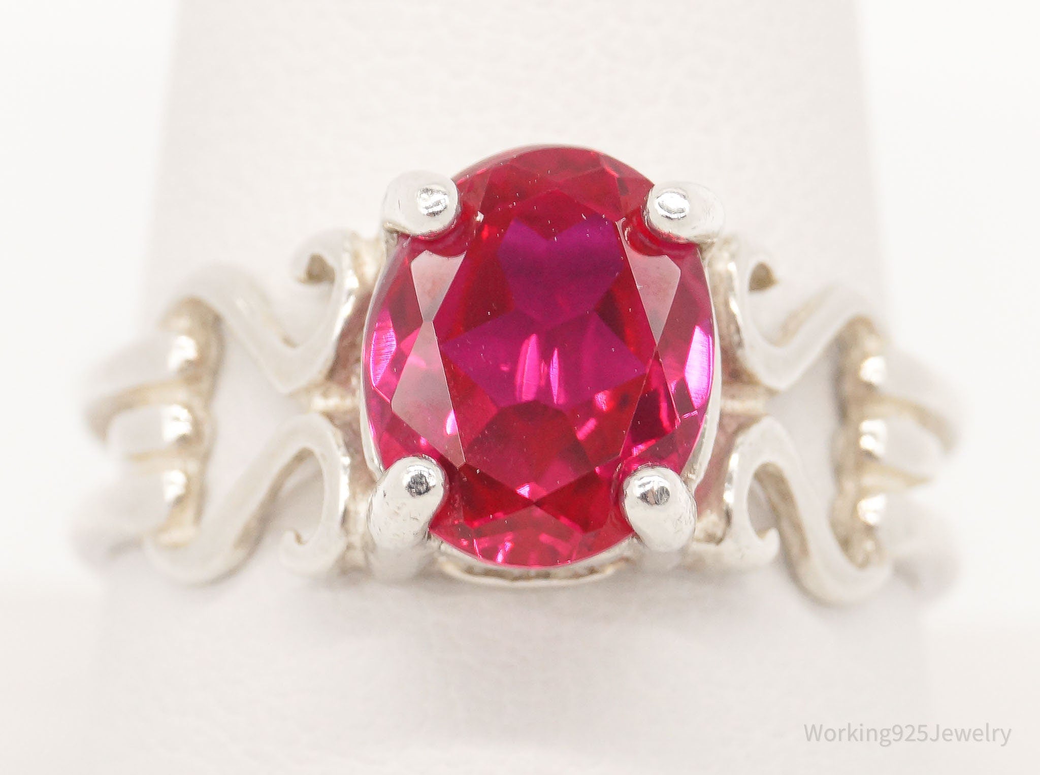 Vintage Ruby Sterling Silver Ring - Size 9.75