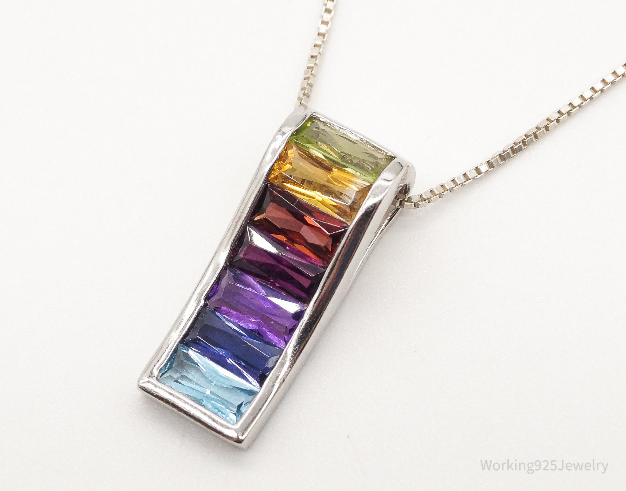 Vintage Multiple Gemstone Sterling Silver Necklace