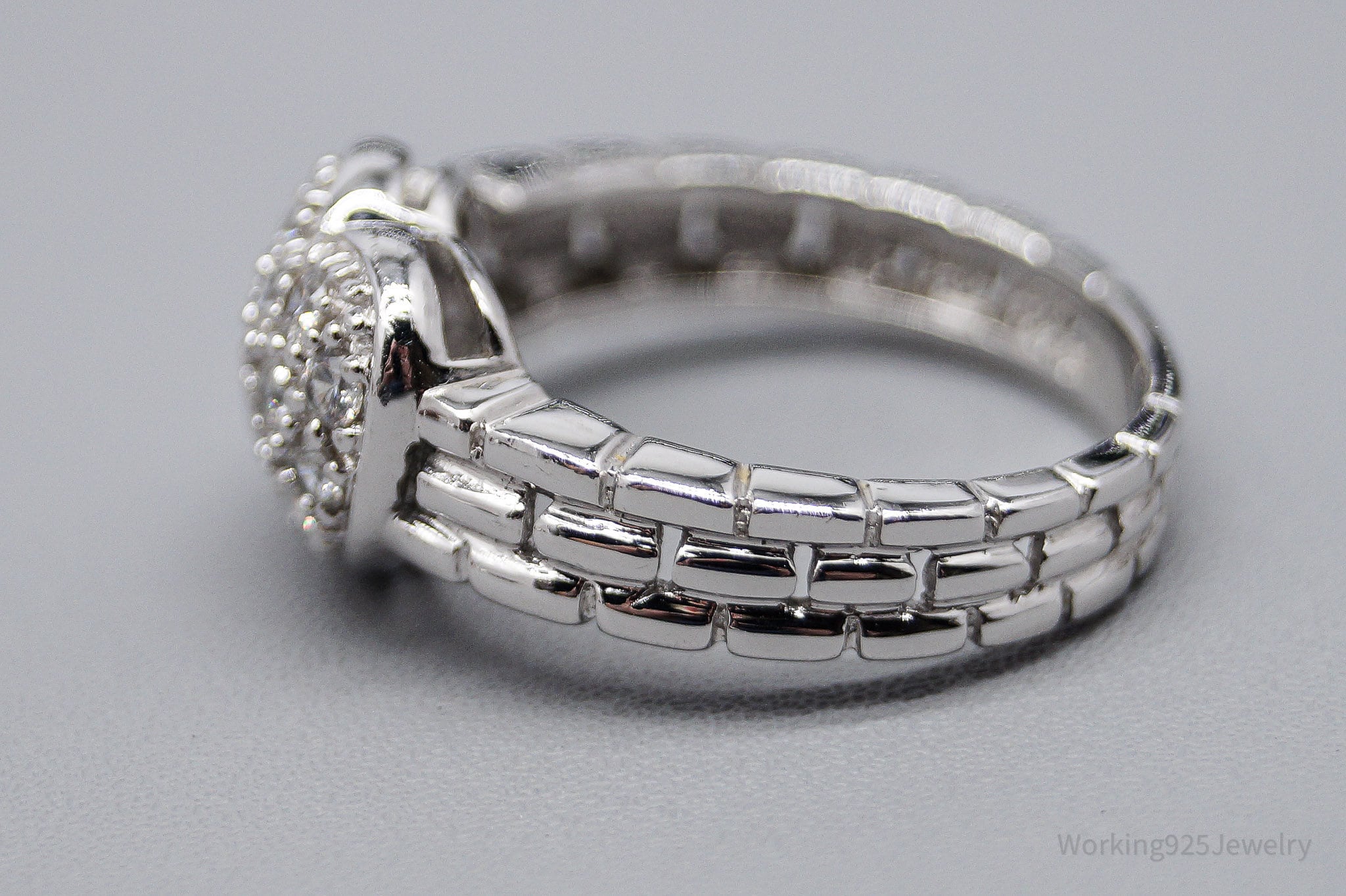 Vintage Cubic Zirconia Heart Sterling Silver Ring - Size 7