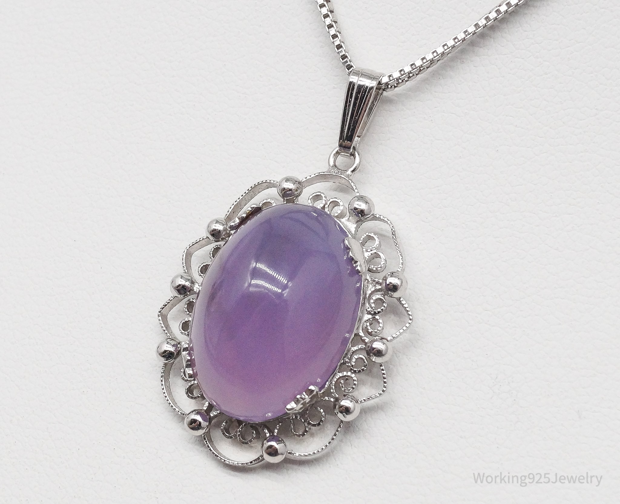 Vintage Designer Sorrento Lavender Chalcedony Sterling Silver Necklace 18"