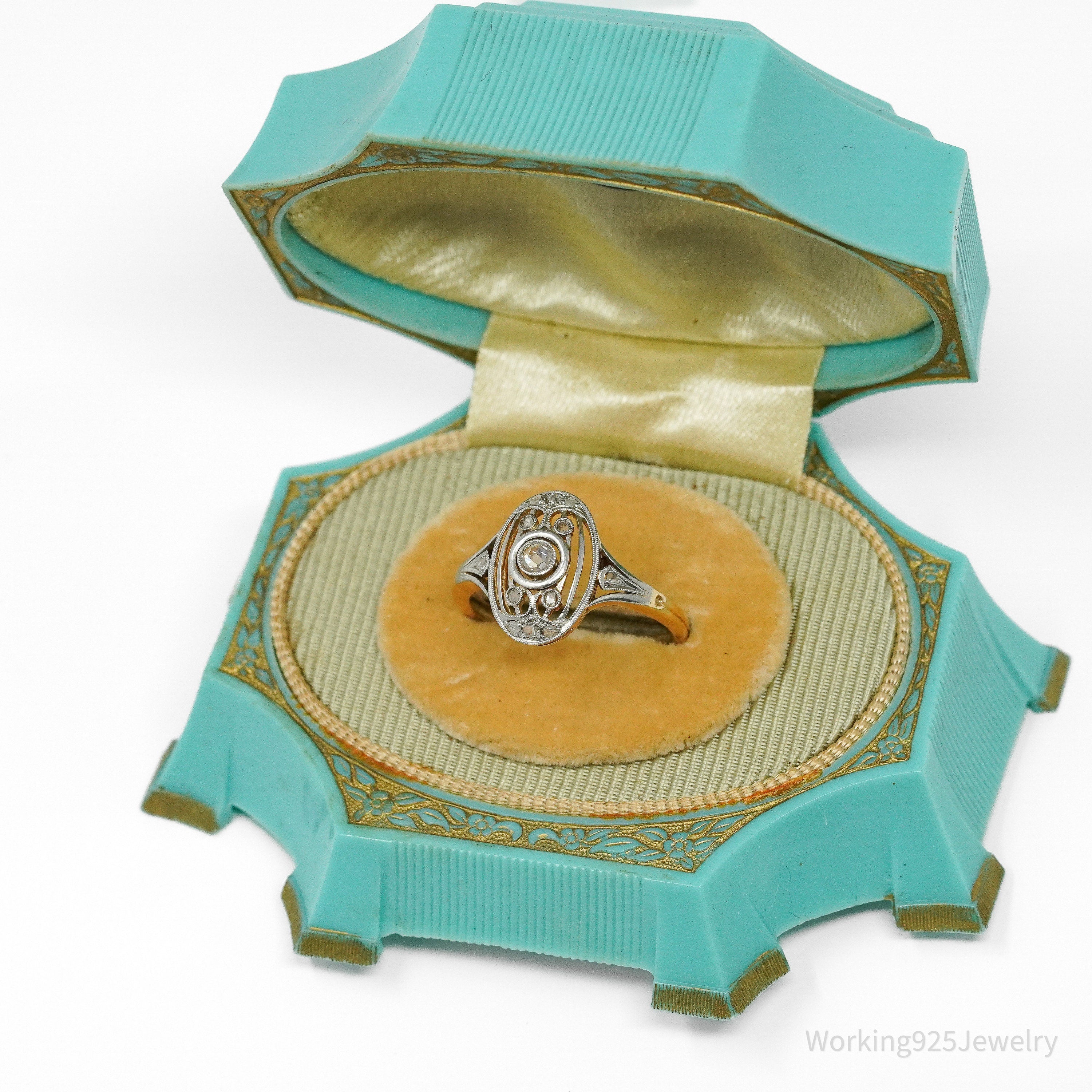 Circa 1910s Platinum Topped 18K Yellow Gold & Diamonds Ring - Size 8