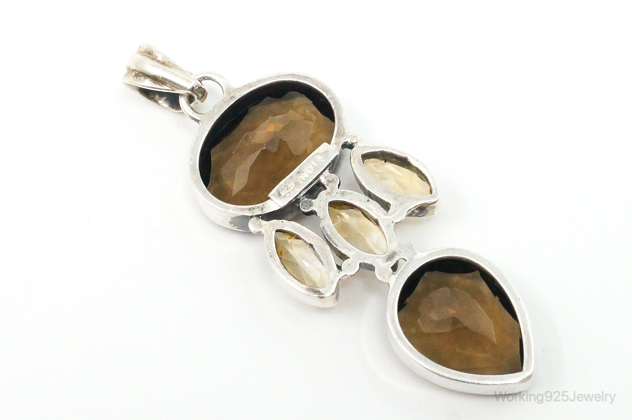 Vintage Large Smoky Topaz Citrine Sterling Silver Pendant