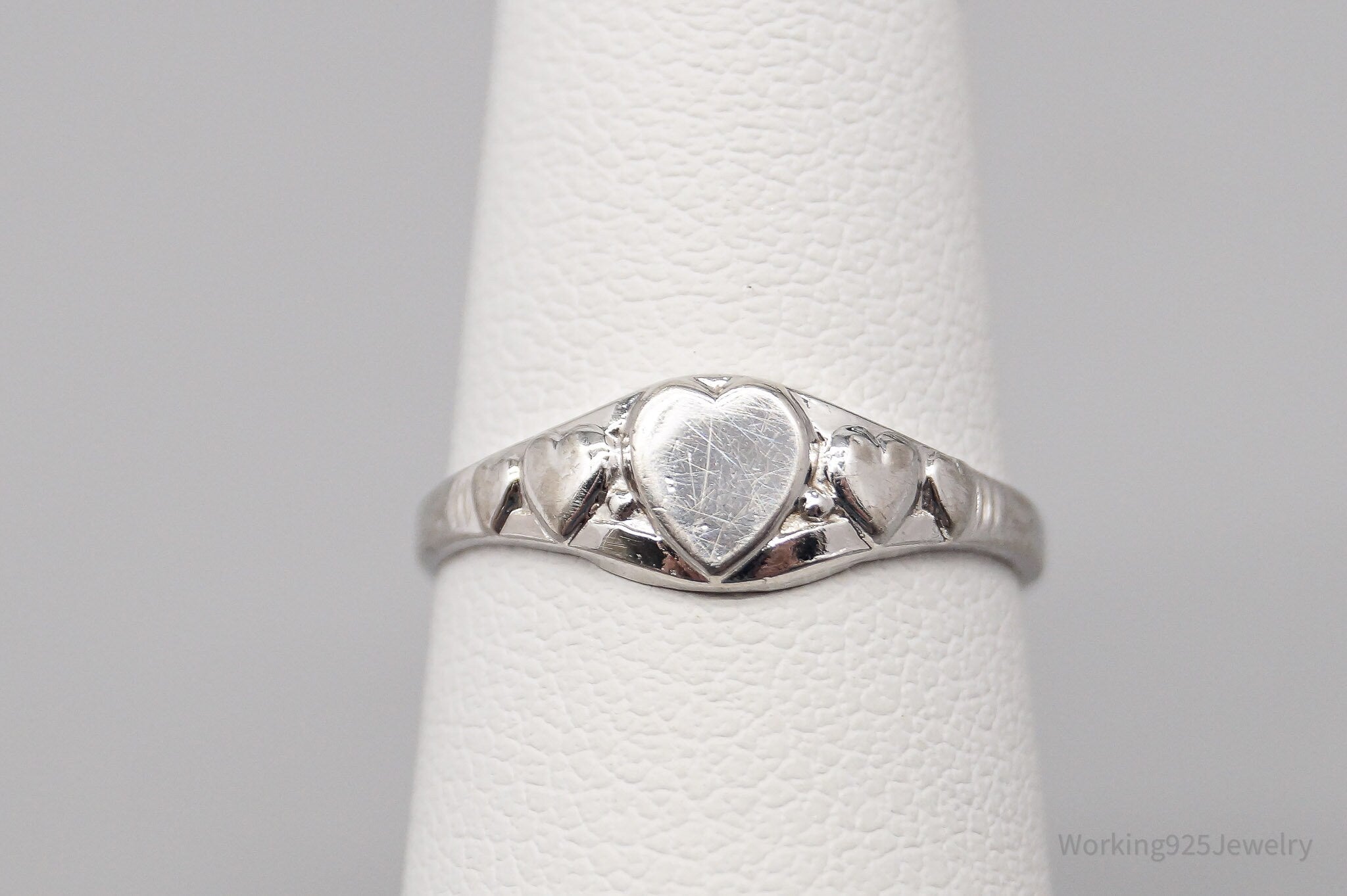 Antique Designer Kiddiegem Hearts Pattern Sterling Silver Ring - Size 4