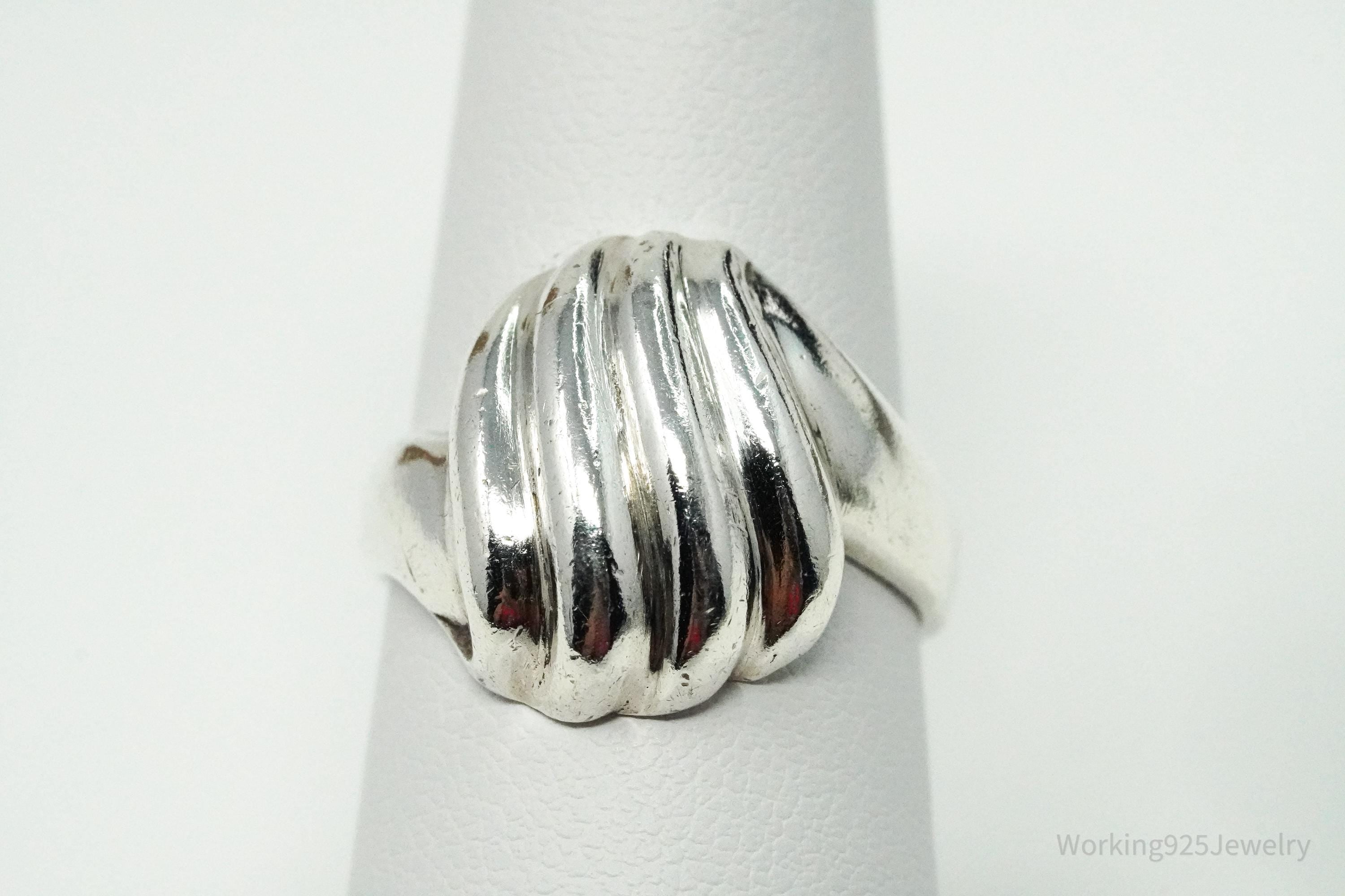 Vintage Puffy Ribbed Modernist Style Sterling Silver Ring - Size 6.75
