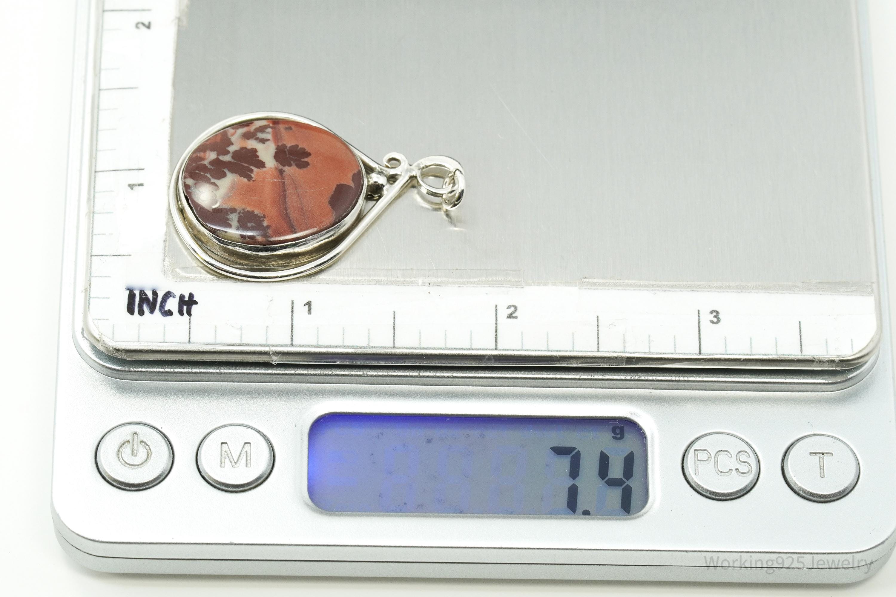 Vintage Jasper Sterling Silver Necklace Pendant